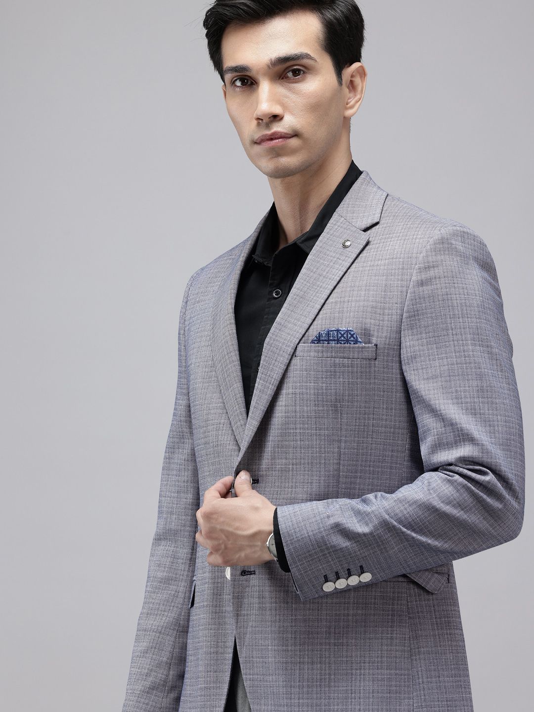 Theme Checked Notched Lapel Single-Breasted Slim Fit Formal Blazer-picture-55