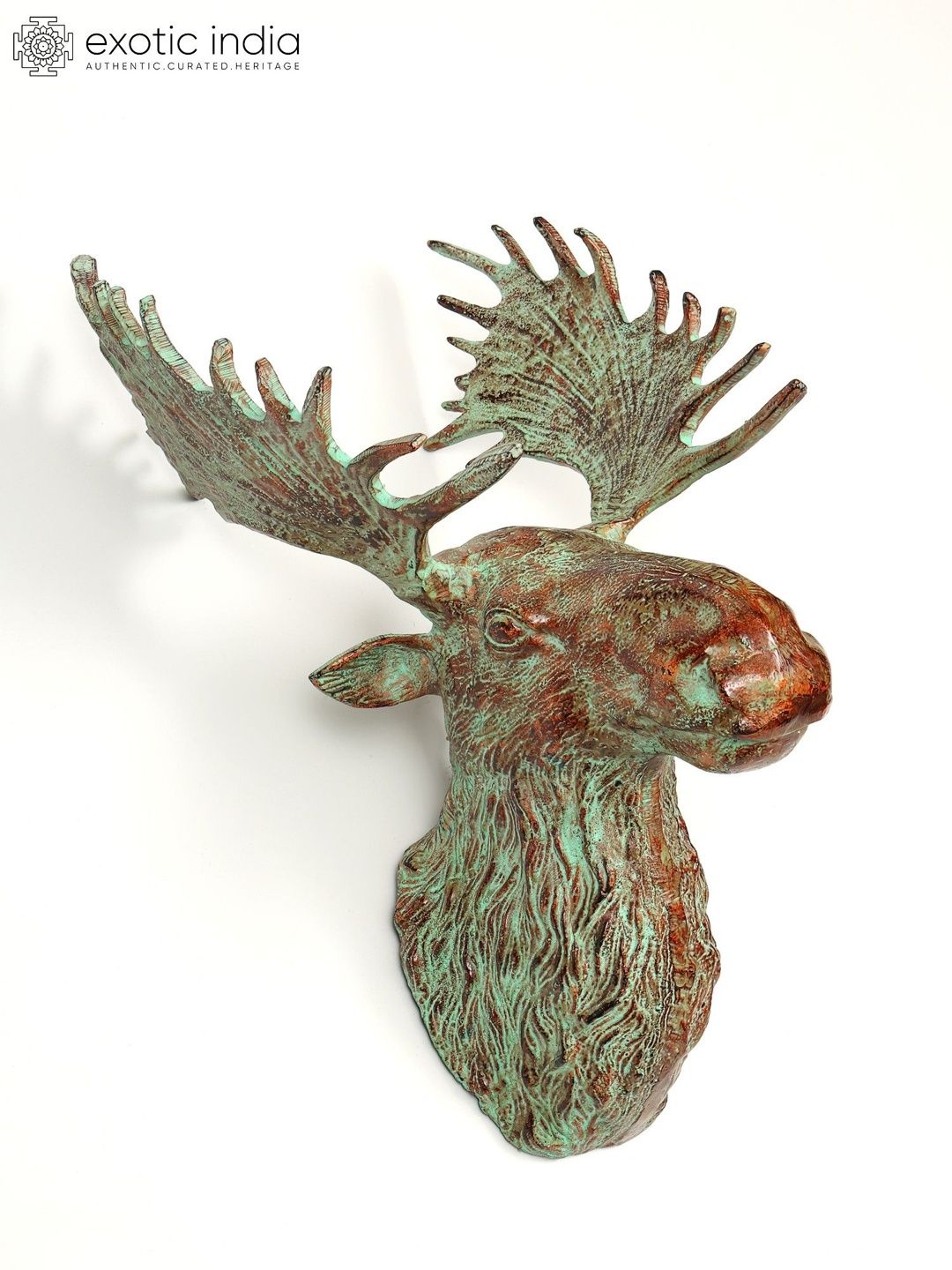 Exotic India Brown & Green Textured Moose Head Wall Hangings-image-35