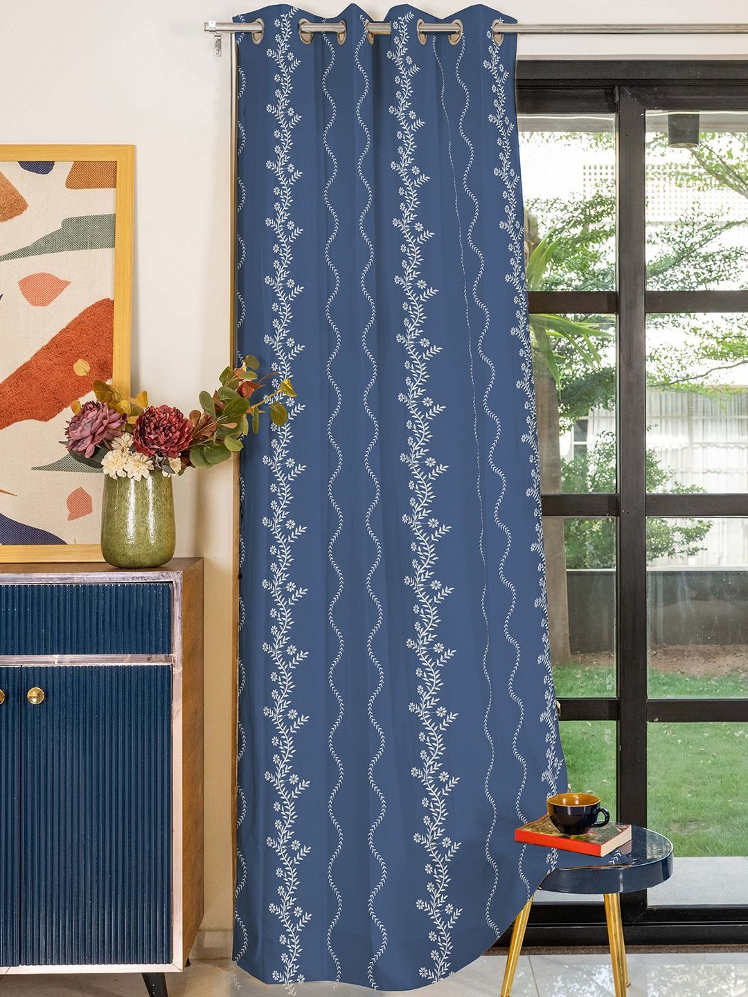 Blue & White Embroidered Door Curtain-image-3