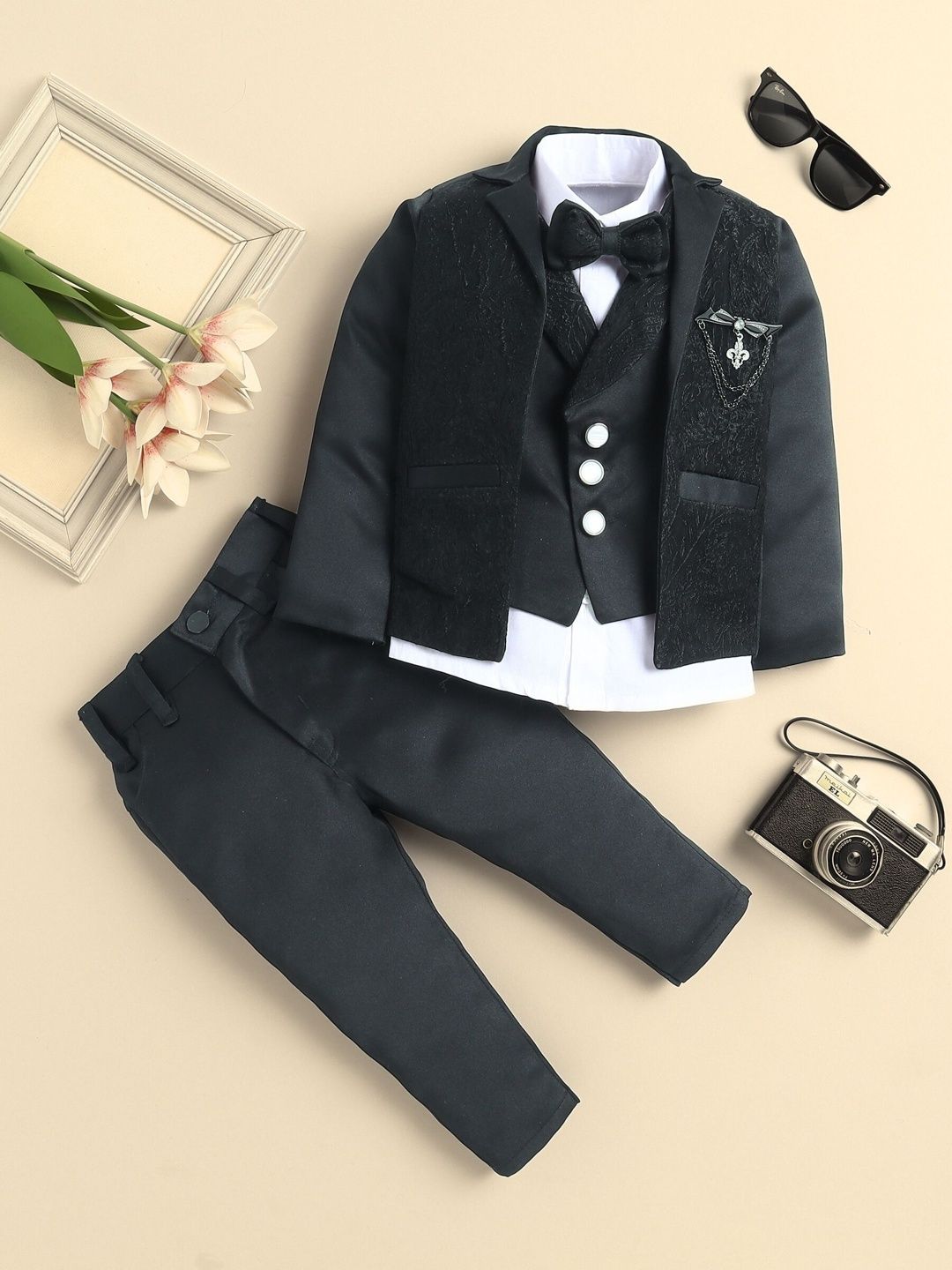 YK Boys Notched Lapel 4 Piece Embroidered Suit-picture-55