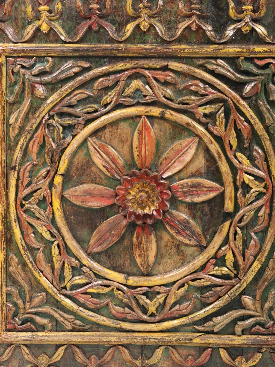 Exotic India Brown & Red Textured Wooden Square Shape Teakwood Ceiling Panel Wall Hangings-image-38