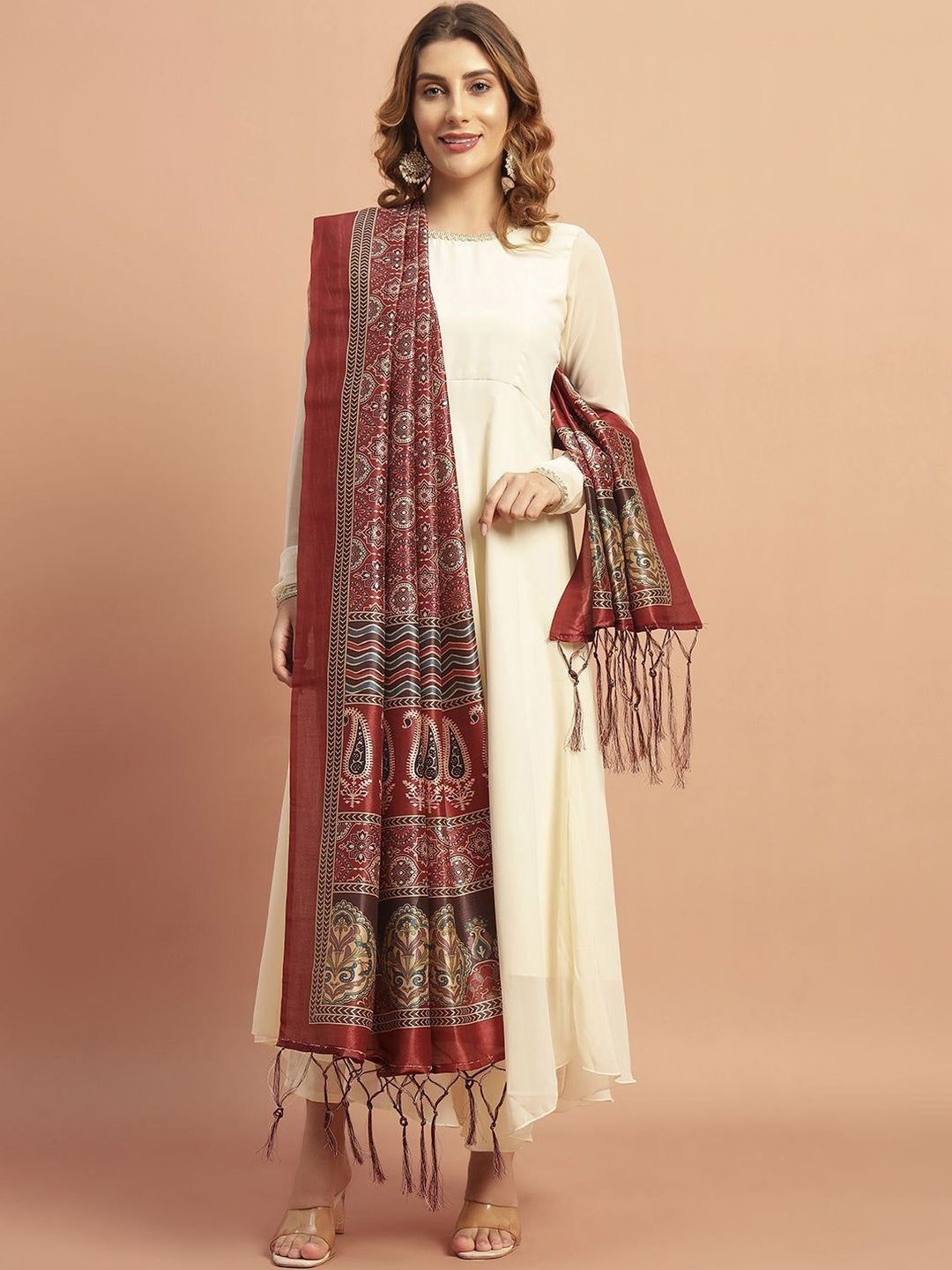 AKSHADEEP Ajrakh Printed Chanderi Dupatta-picture-17