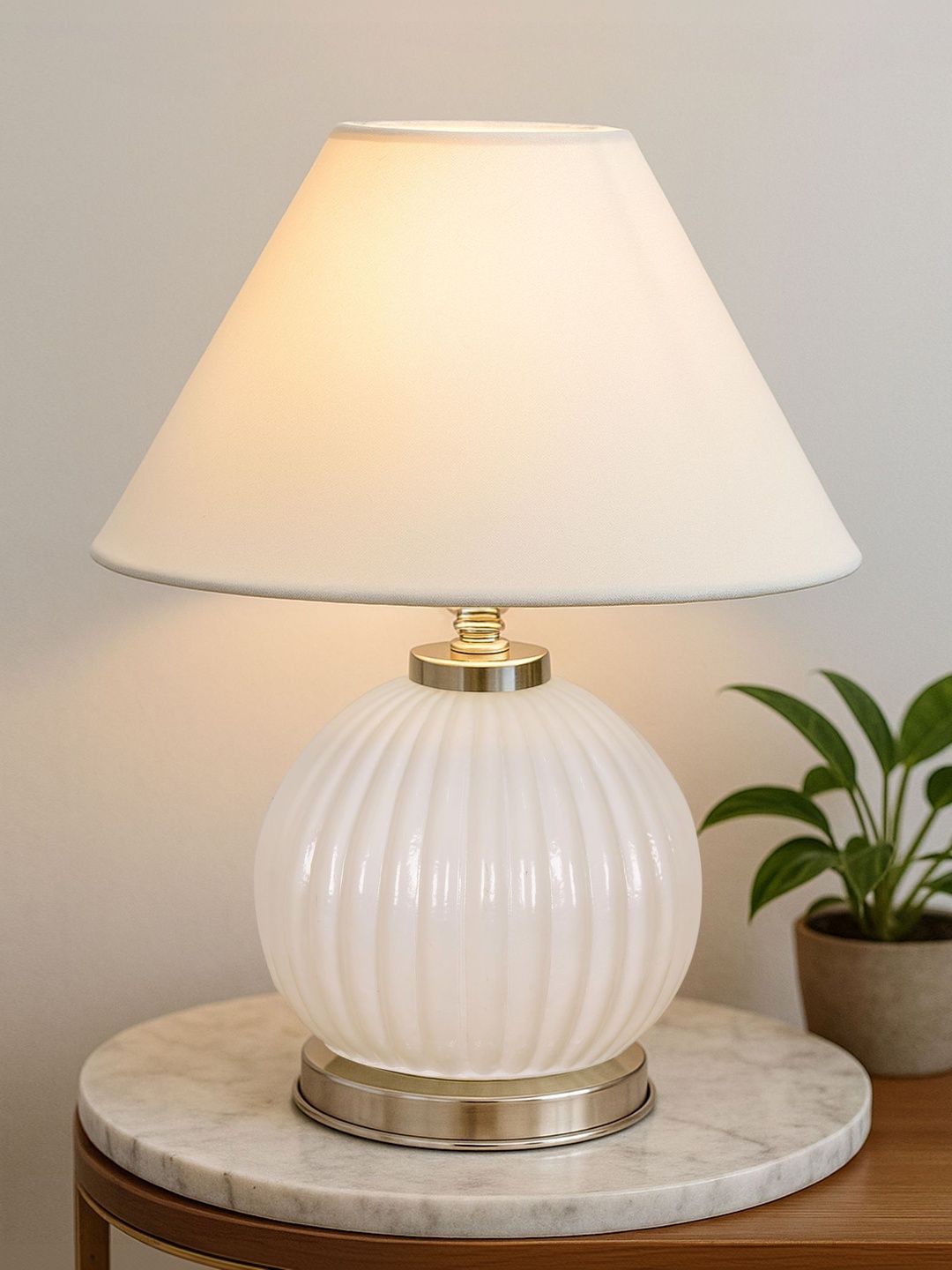 Homesake White Textured Glass Contemporary Semi-Sphere Table Lamp with Bulb-image-14