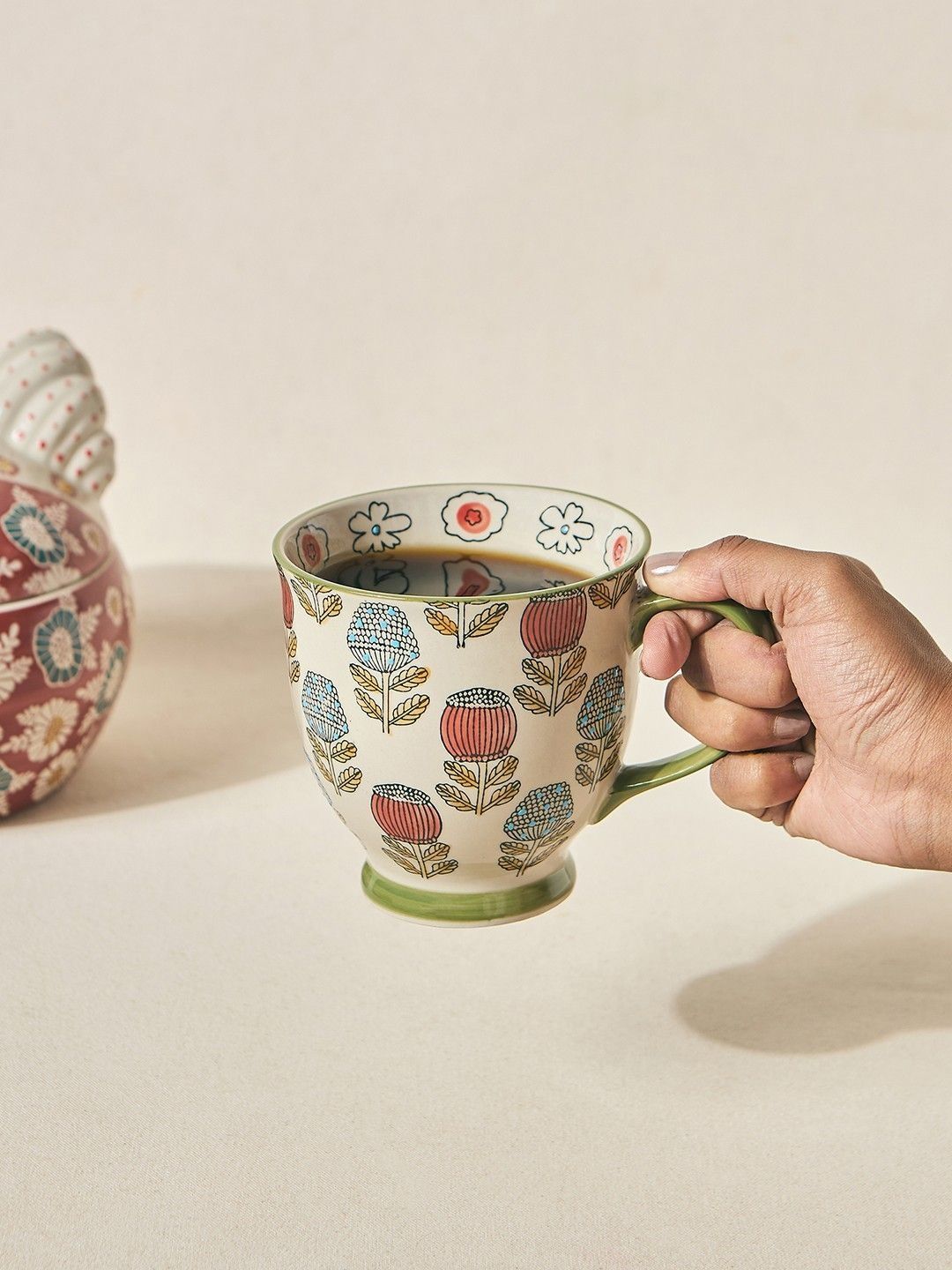 Chumbak White & Red Printed Ceramic Glossy Mugs Wildflower Mug 500ml Lost in Paradise-picture-12