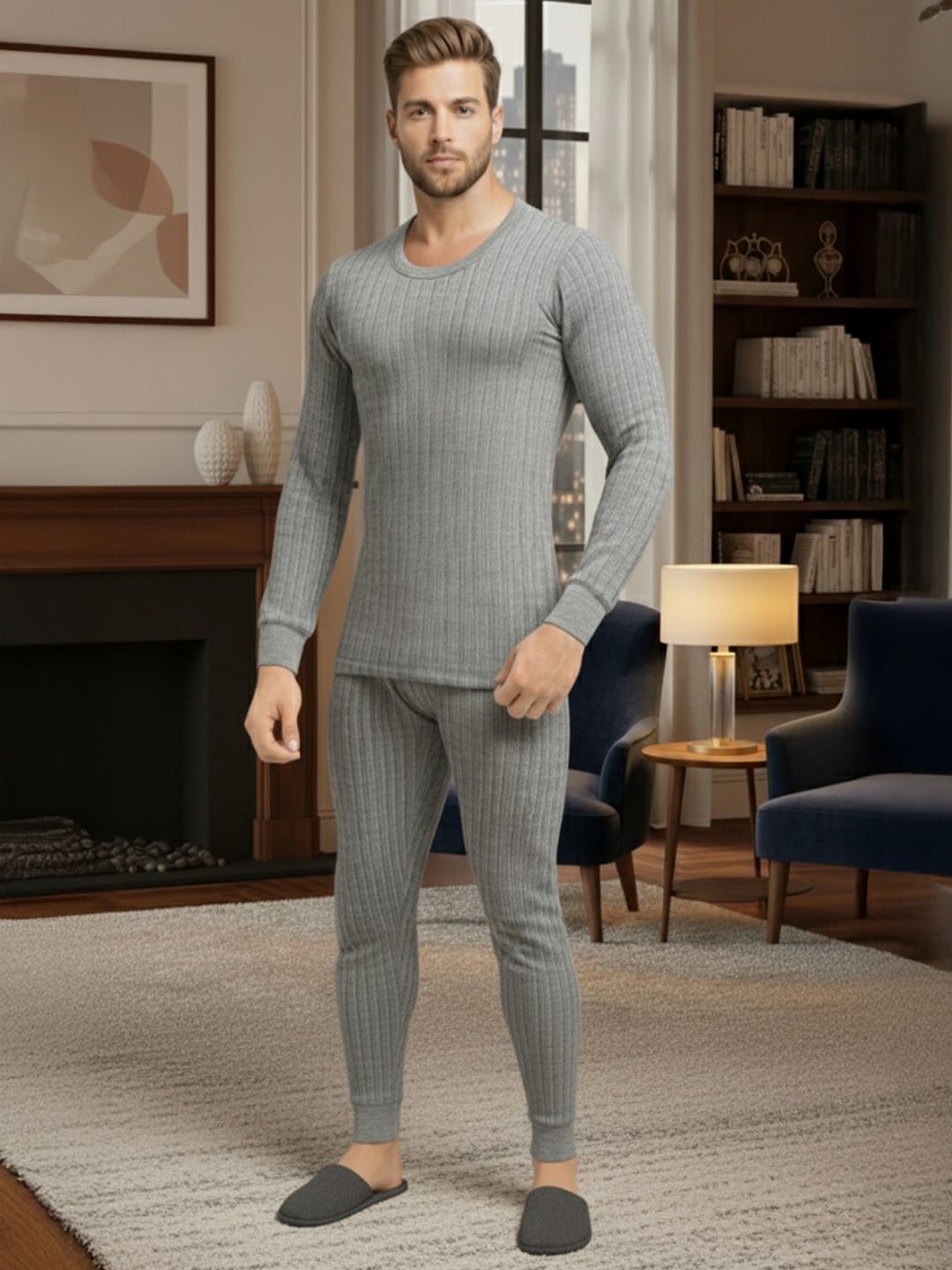 Lux Cozi Men Striped Round Neck Long Sleeves Thermal Set-image-18