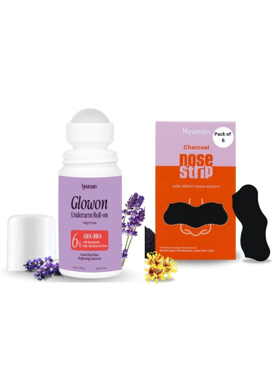 HYUMAN Set Of 2 Underarm Roll-On Infused With 6% AHA BHA - 40 ml With Nose Strips-picture-41