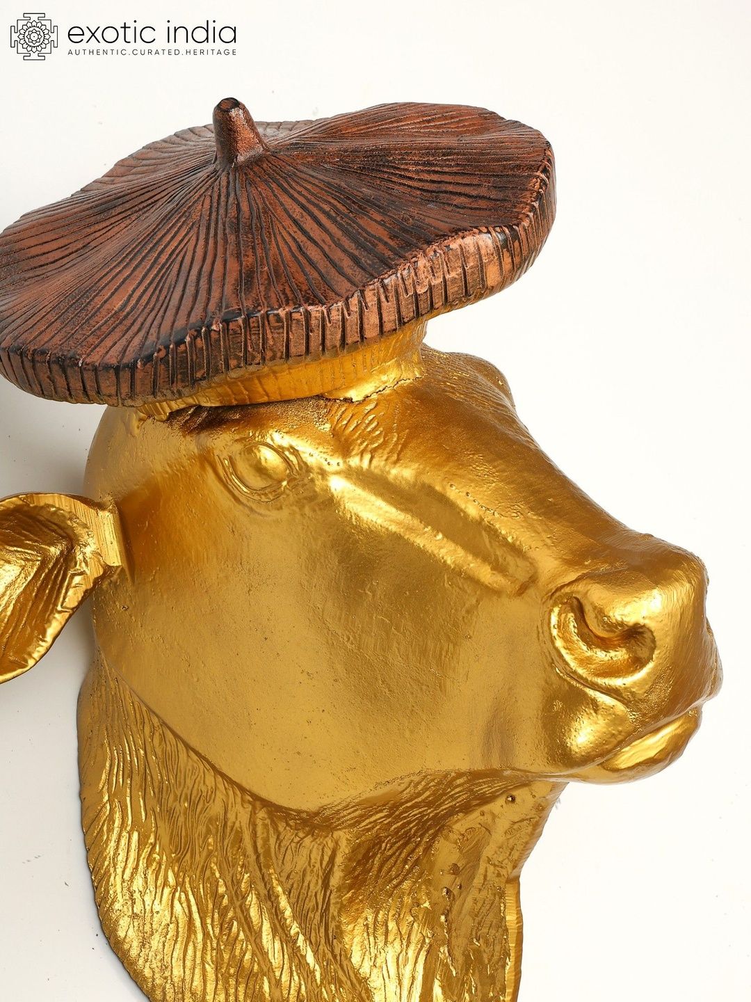 Exotic India Yellow & Brown Textured Cow Head Wall Hangings-image-22