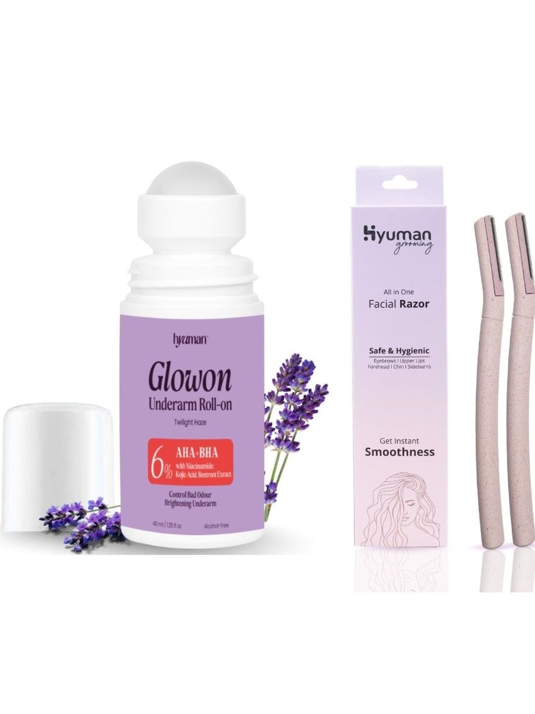 HYUMAN Set Of 3 Underarm Roll-On Infused With 6% AHA BHA - 40 ml With Two Face Razors-picture-46