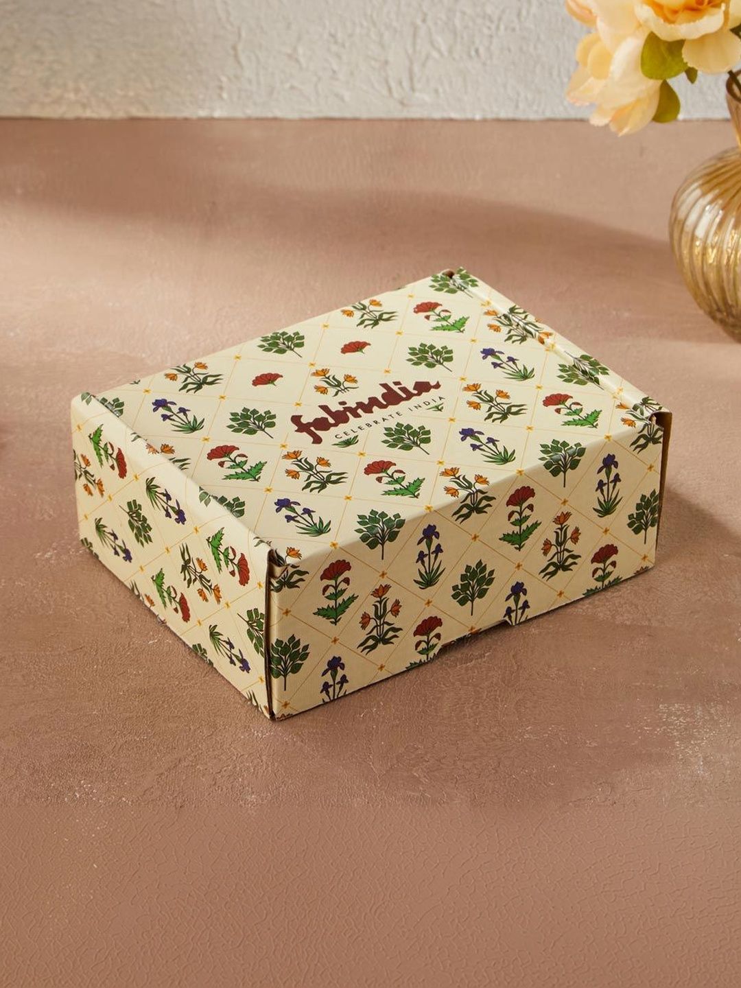 Fabindia Beige & Green Printed Paper Diy Gift Box-image-11