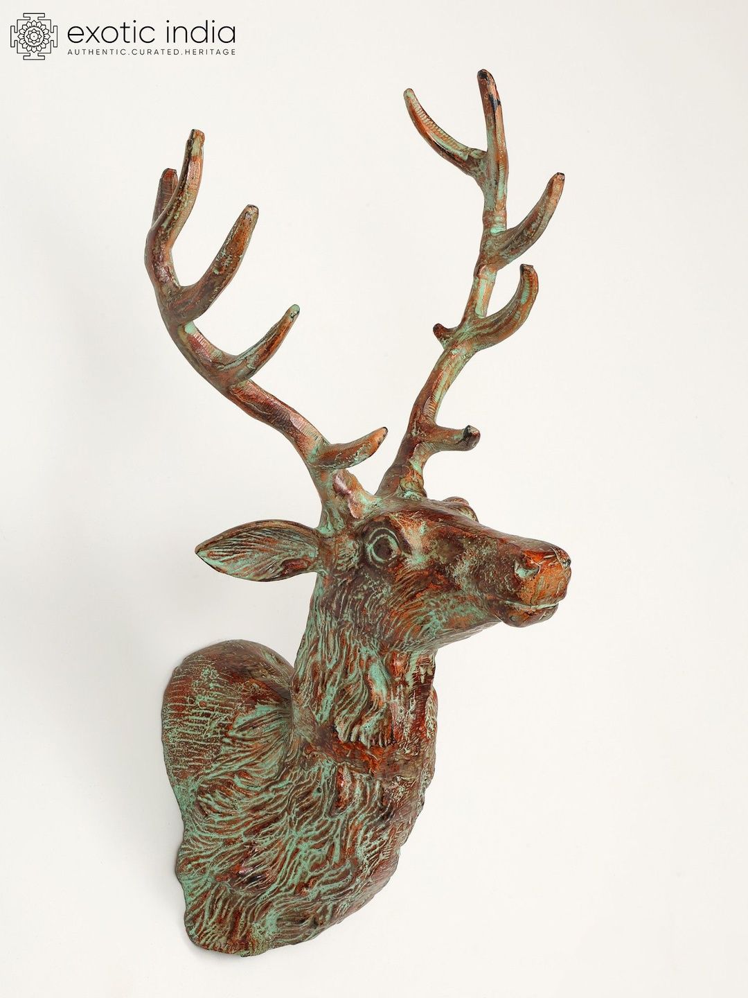 Exotic India Brown & Green Decorative Deer Statue Wall Hangings-image-46