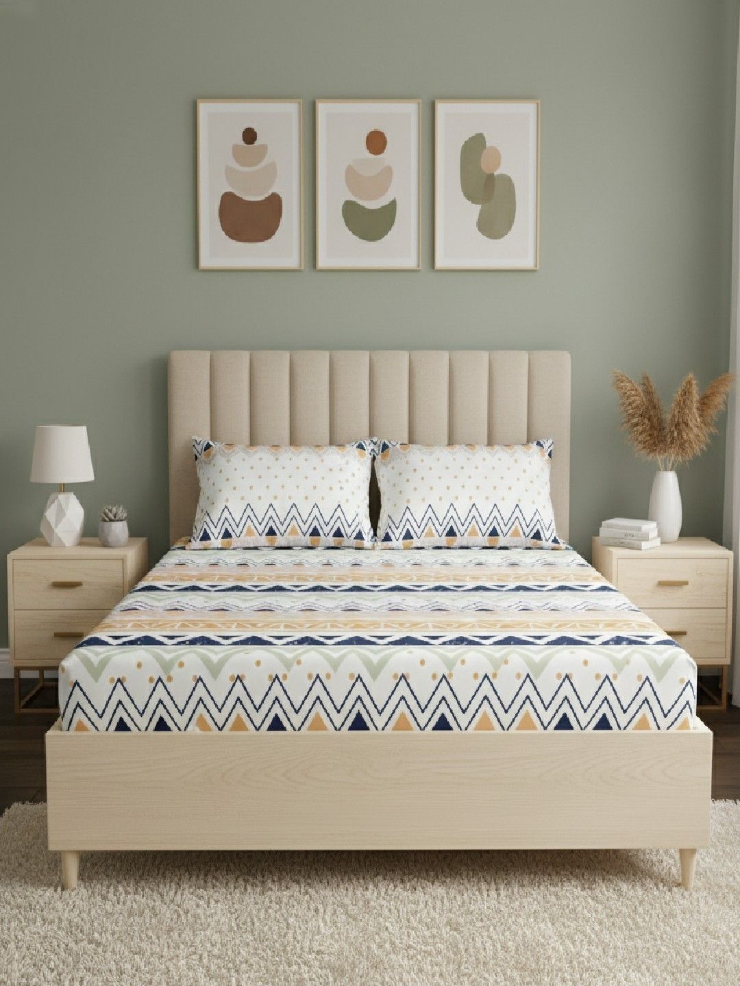 Raymond Home Multicoloured Geometric 110 TC King Bedsheet with 2 Pillow Covers