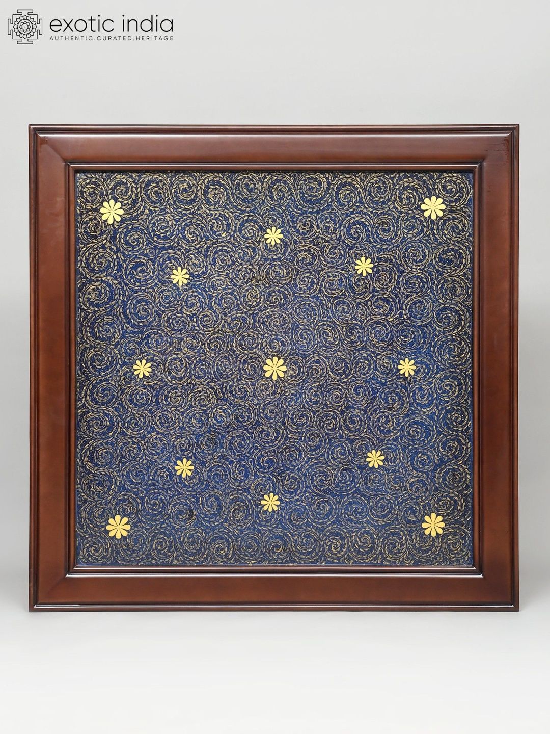 Exotic India Navy Blue & Brown Textured Wooden Panel Square Shaped Designer Wall Hangings-image-36