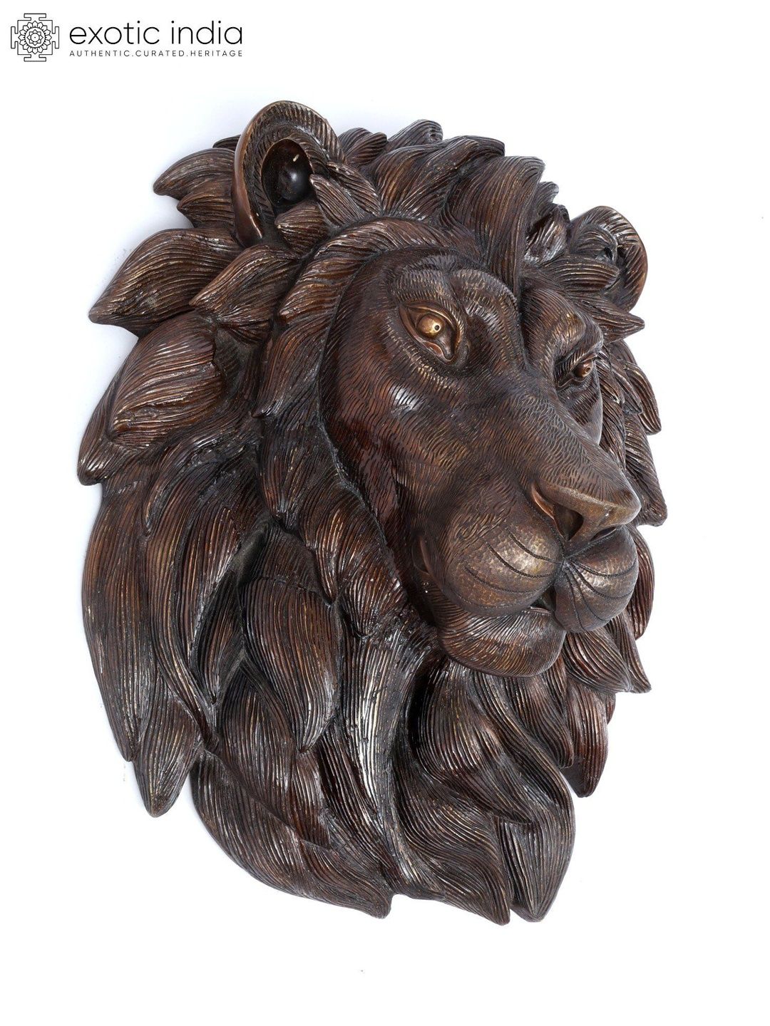 Exotic India Brown Textured Lion Face Wall Hangings-image-33