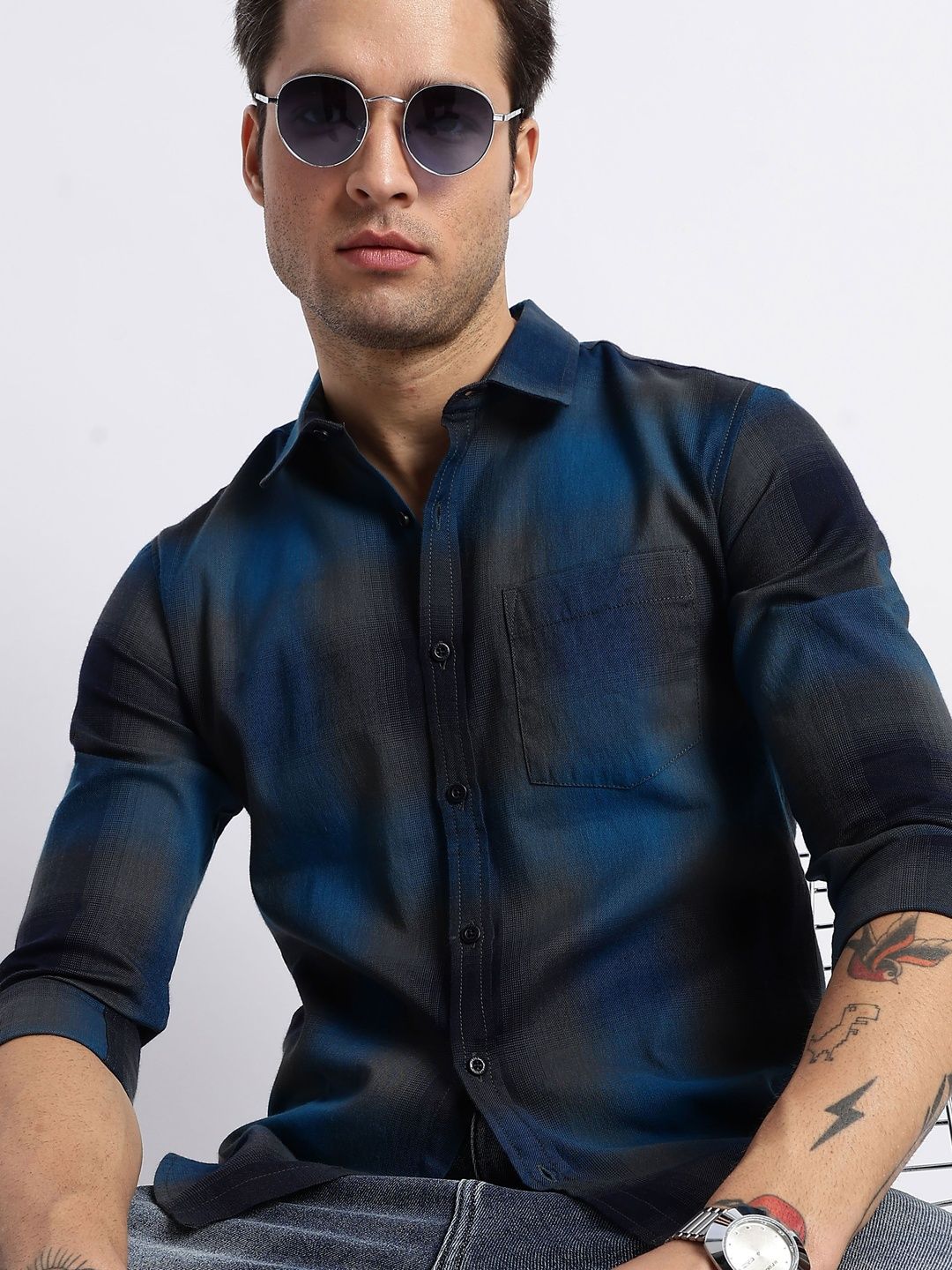 HERE&NOW Men Slim Fit Checked Casual Shirt-picture-26