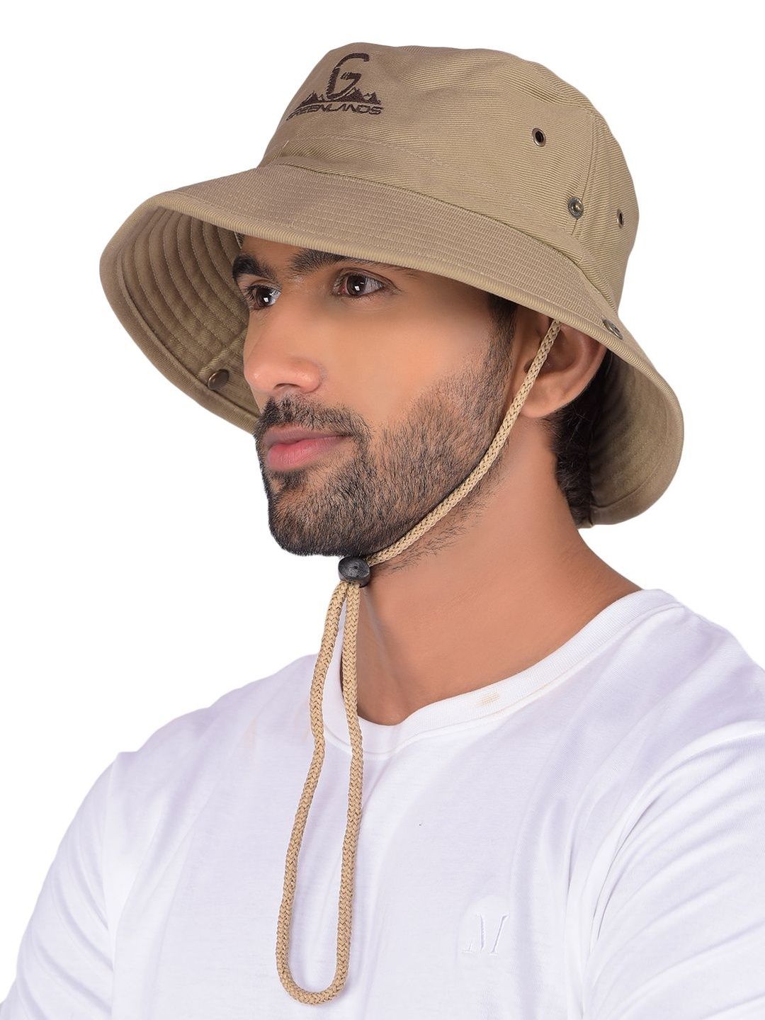 GREENLANDS Unisex Beige Solid Bucket Hat-image-4