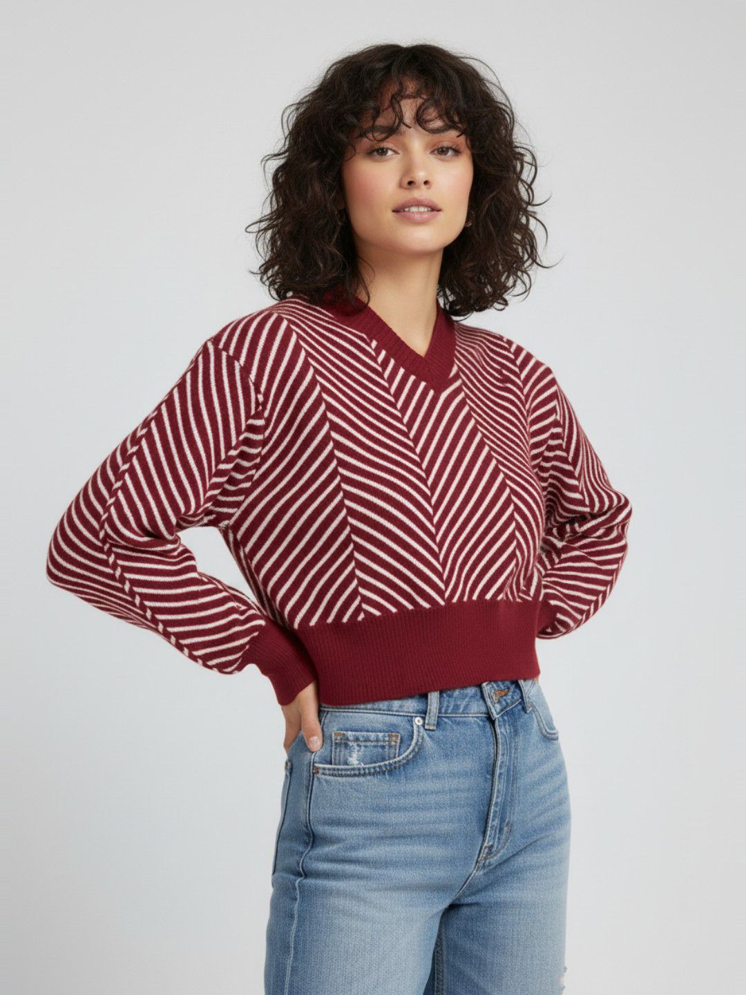 glitchez Women Chevron Crop Relaxed Pullover-picture-11