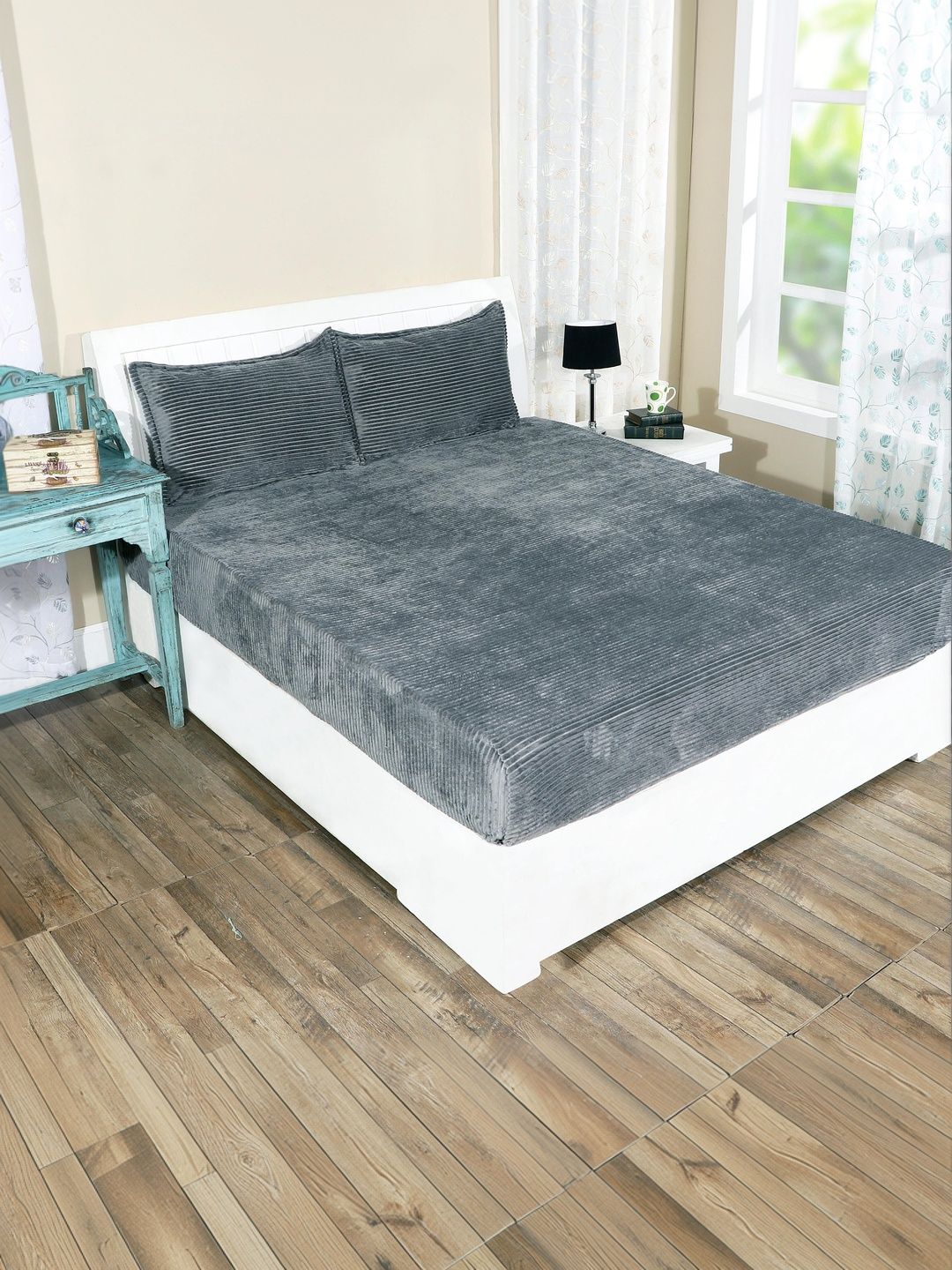 RD TREND Grey Striped 300 TC King Bedsheet with 2 Pillow Covers-image-43