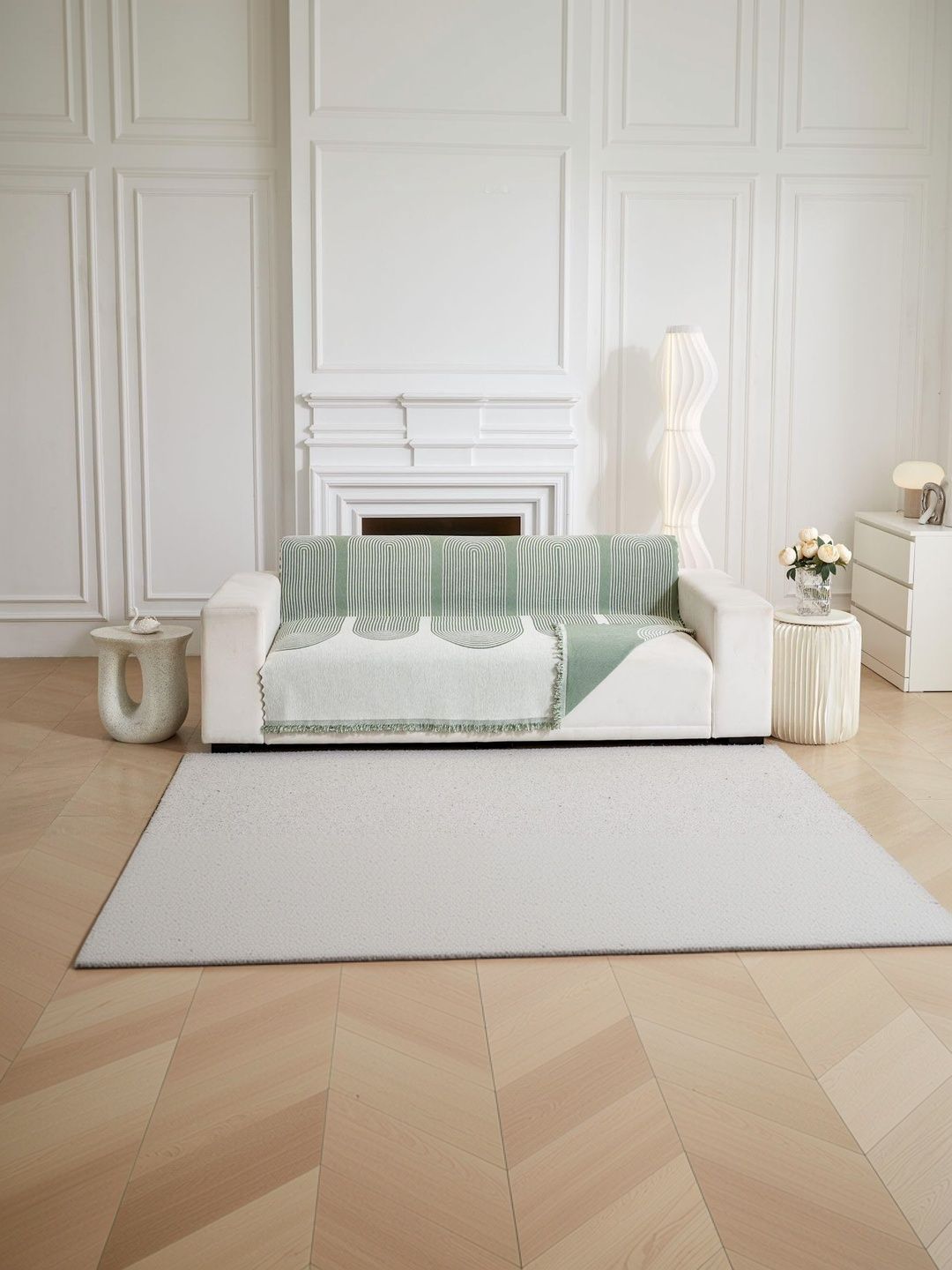 HOMETHREADS Multicoloured & Sea Green Printed 4 Piece Sofa Cover