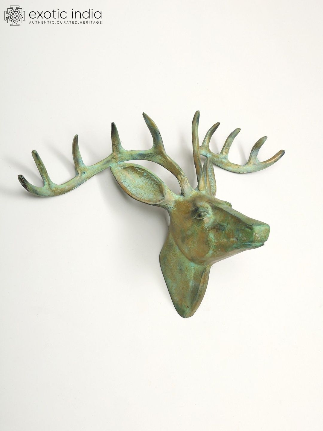 Exotic India Green Textured Deer Head Wall Hangings-image-33