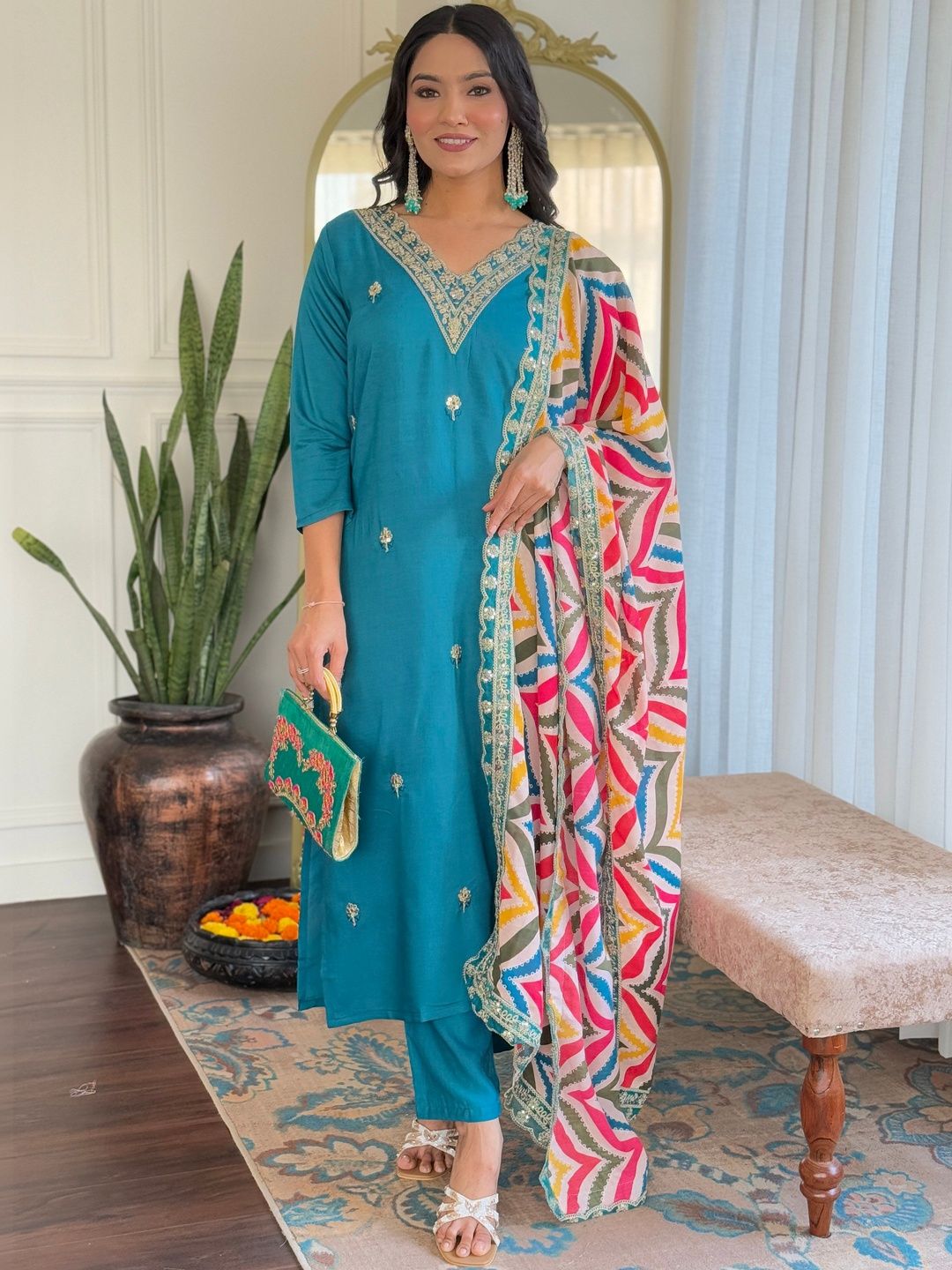 CaniBani Women Embroidered Regular Thread Work Kurta with Trousers & With Dupatta-picture-31