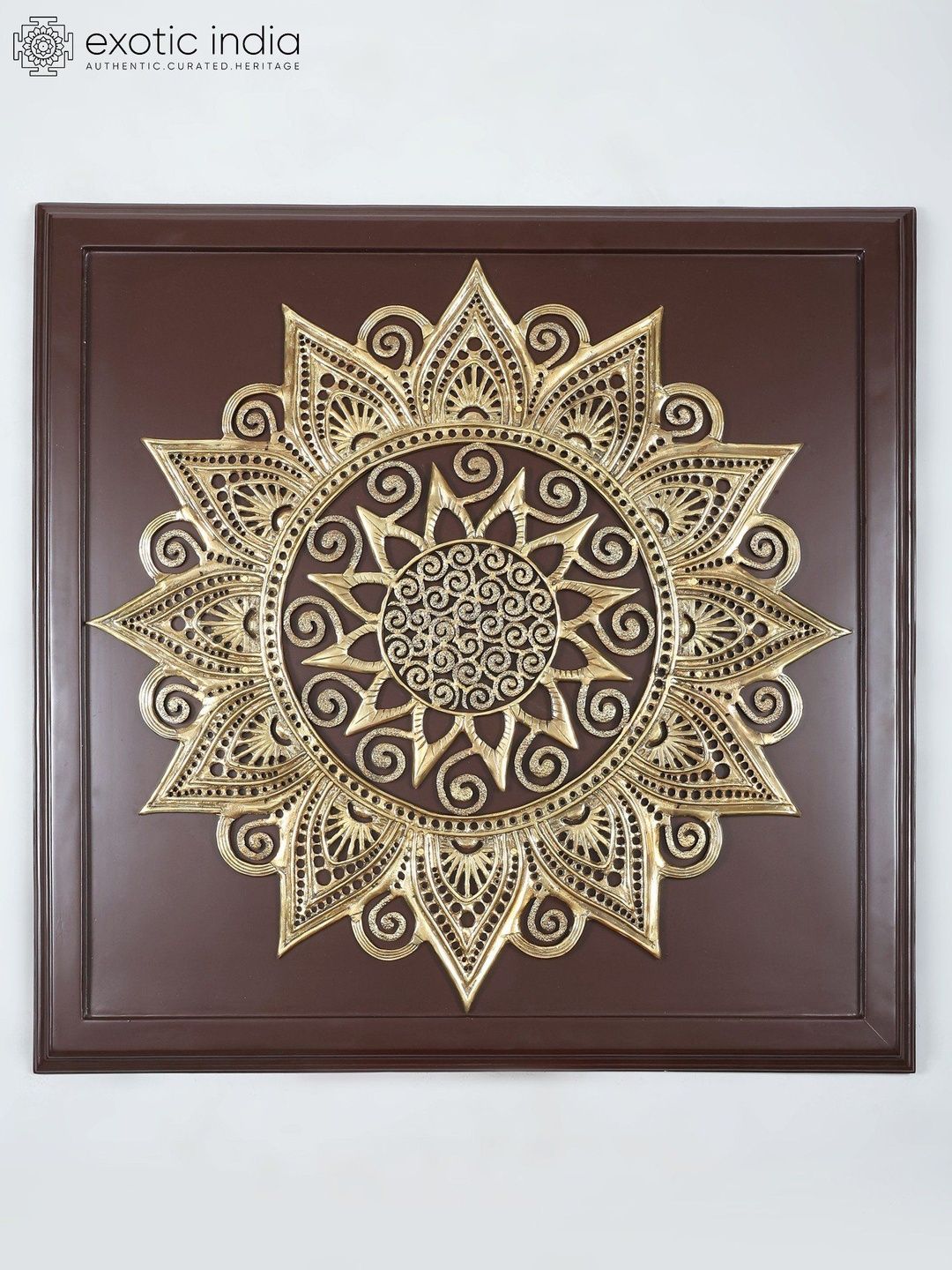 Exotic India Yellow & Brown Textured Wooden Framed Mandala Art Panel Wall Hanging-image-6