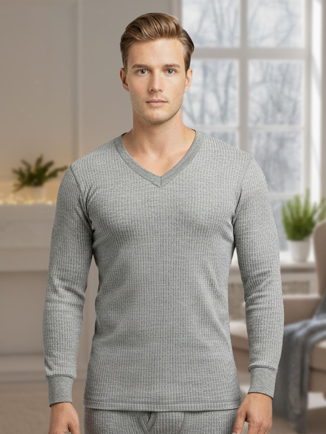 Lux Cozi V-Neck Ribbed Thermal Tops-picture-22