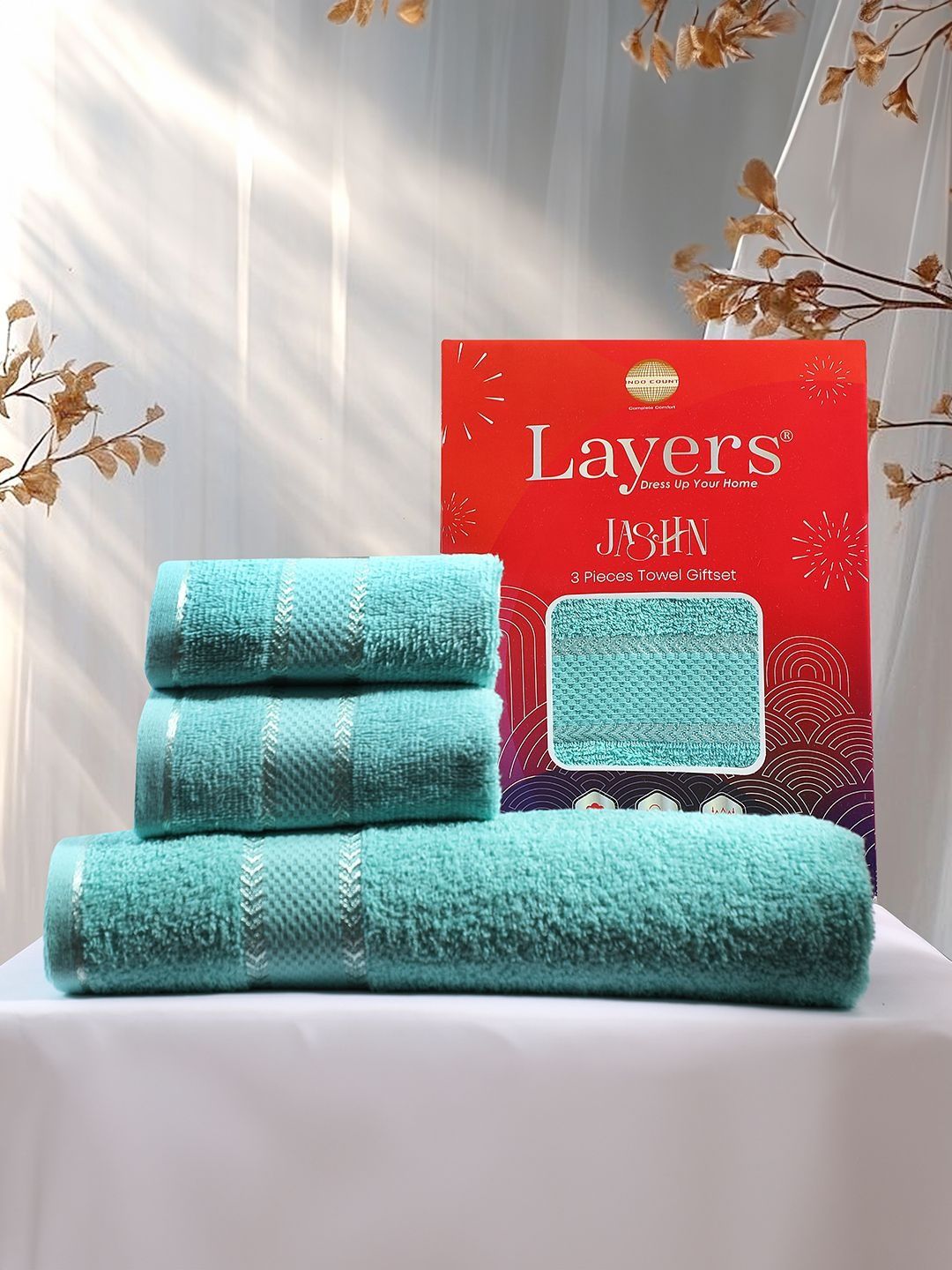 Layers Blue 3 Piece Pure Cotton 380 GSM Towel Set-picture-46