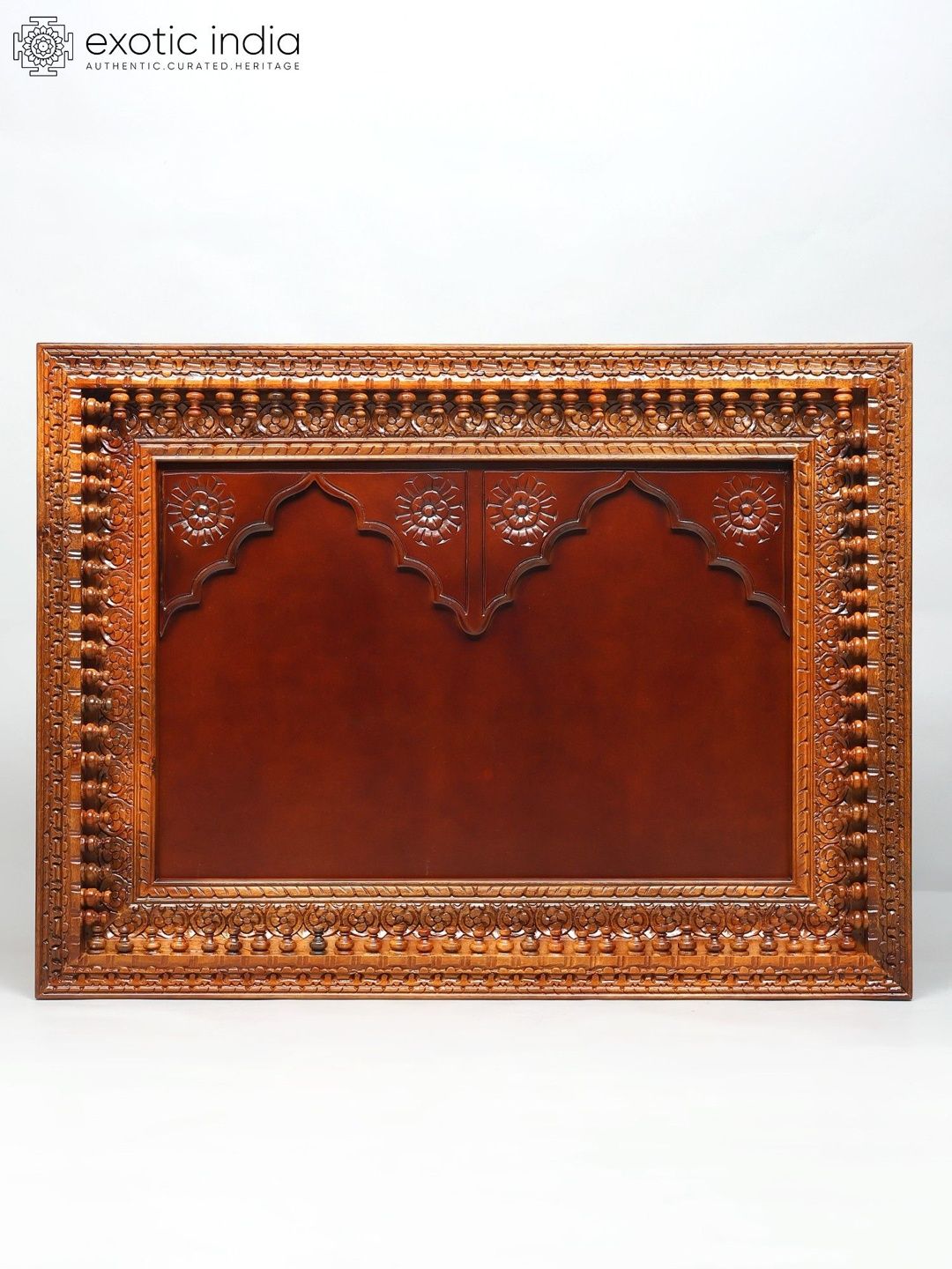 Exotic India Brown Textured Wooden Temple Design Frame Wall Hangings-image-48