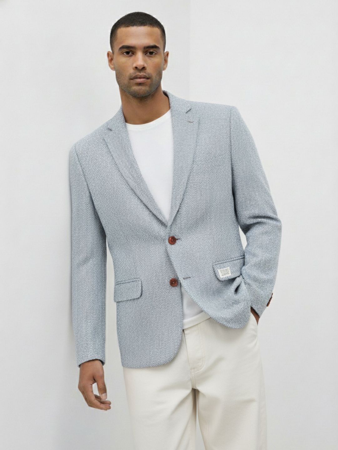 Mr Bowerbird Tailored Fit Self Design Notched Lapel Single-Breasted Blazers-picture-14