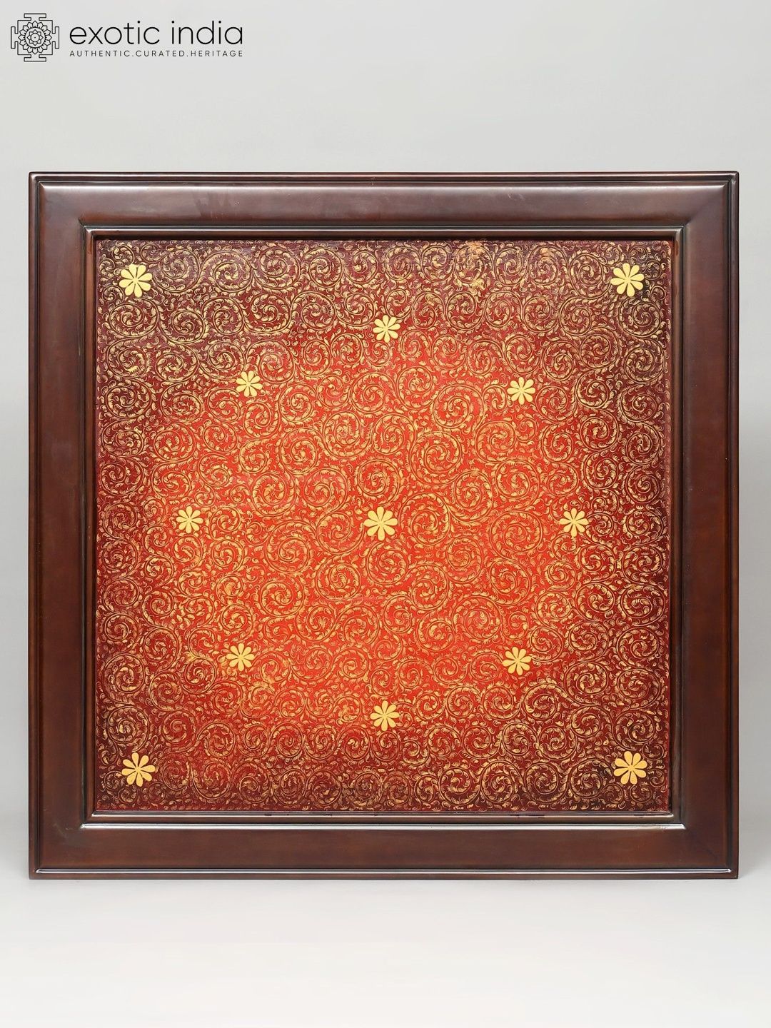 Exotic India Red & Brown Textured Wooden Panel Square Shaped Wall Hangings-image-22