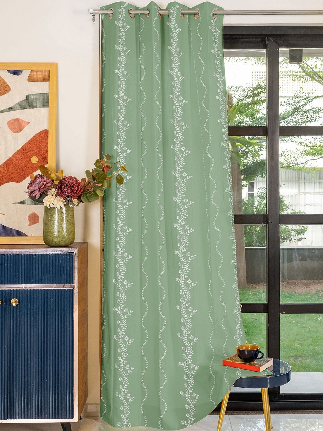 Green & White Embroidered Window-image-1