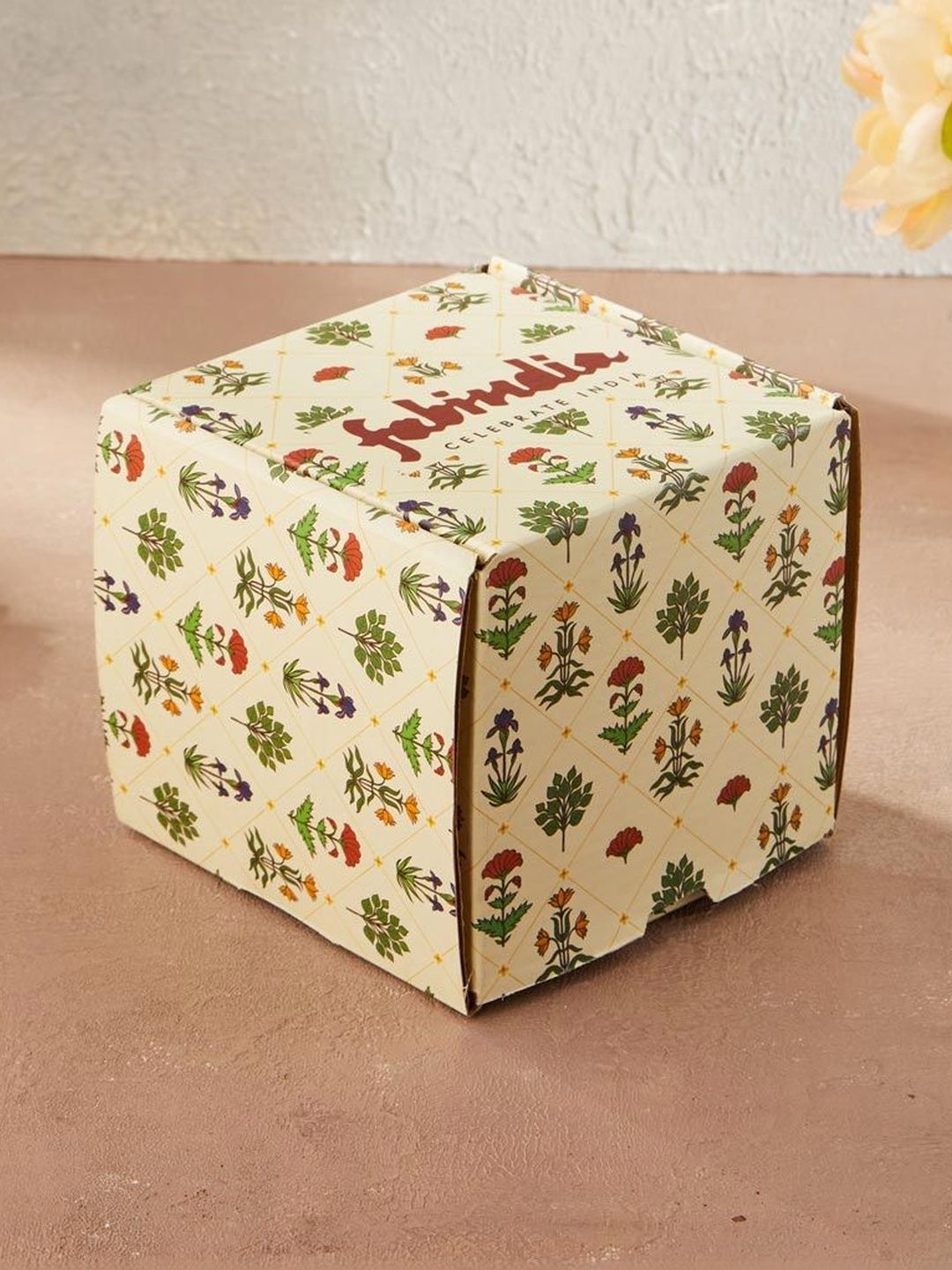 Fabindia Beige & Green Printed Paper Diy Gift Box-image-12