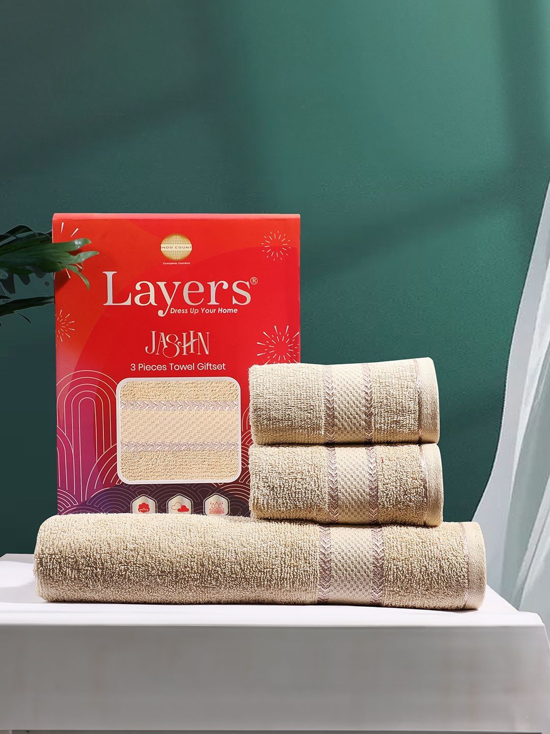 Layers Beige 3 Piece Cotton 380 GSM Towel Set-image-34