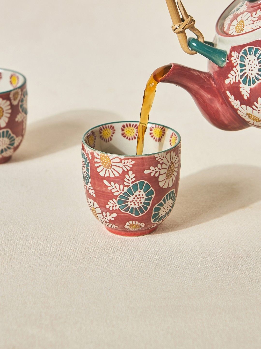 Chumbak Red Printed Ceramic Glossy Tumbler Set of Cups and Mugs-image-21