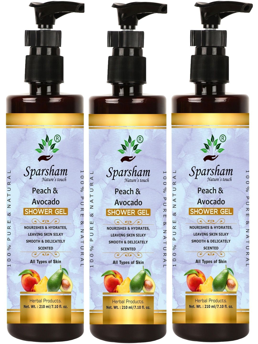 SPARSHAM-NATURE'S TOUCH Set Of 3 Peach & Avocado Shower Gel - 210 ml Each-image-47
