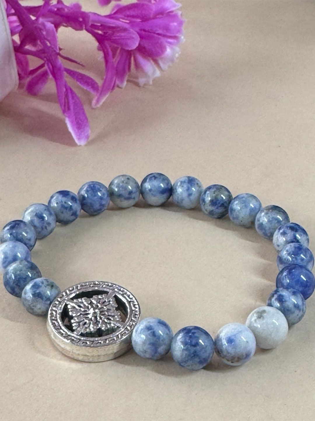 Gems Guru Silver Plated Flower Sodalite Ceramic Slip-On Bracelet-picture-25