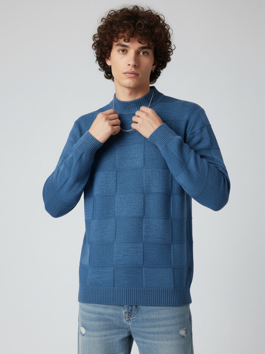 glitchez Checked Self Design High Neck Pullover-picture-13