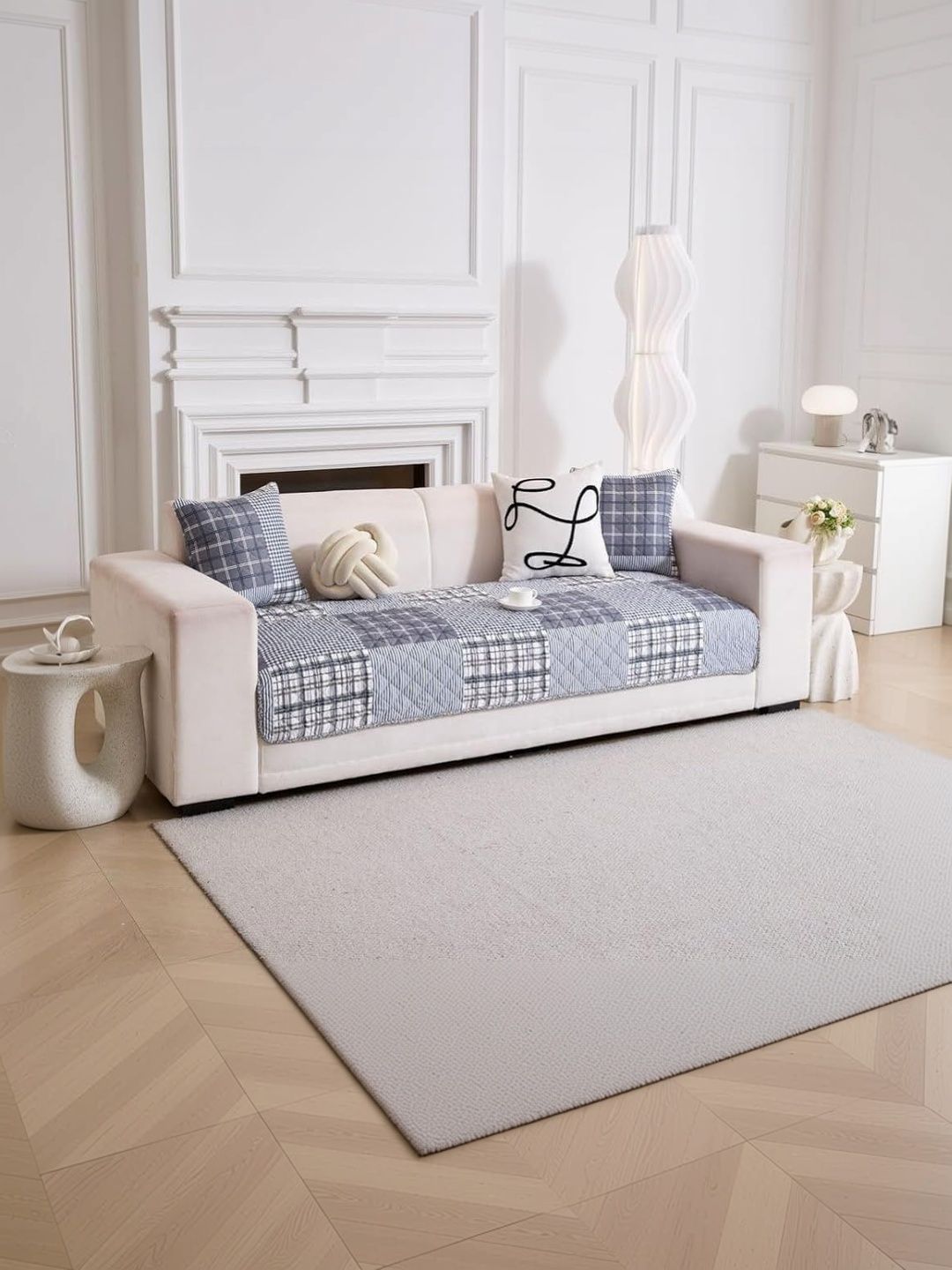 HOMETHREADS Blue & Grey Printed Sofa Cover-image-22