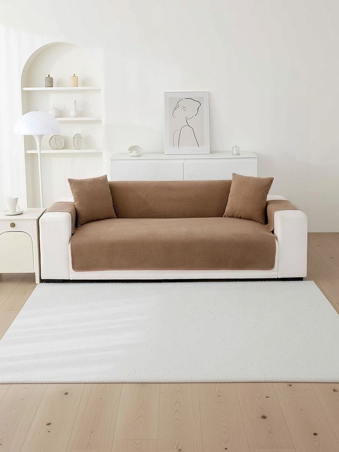 HOMETHREADS Brown & Brown Solid Sofa Cover-image-16