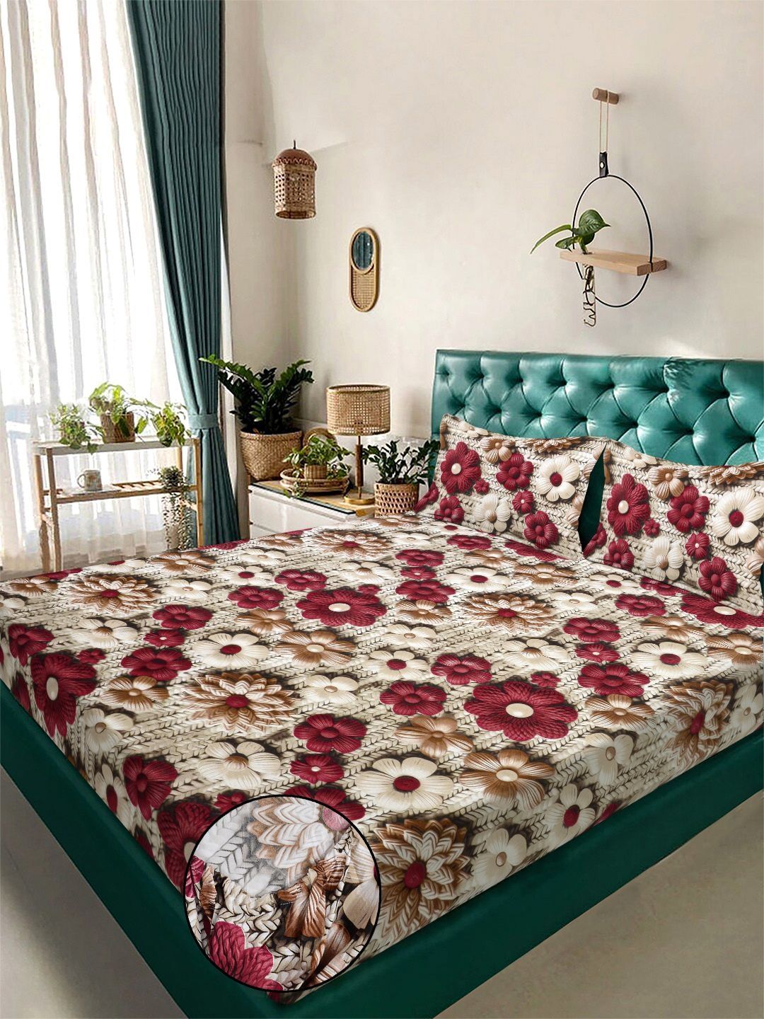 KLOTTHE Beige Printed Polycotton 400 TC King Bedsheets 2.5m x 2.25m-image-37