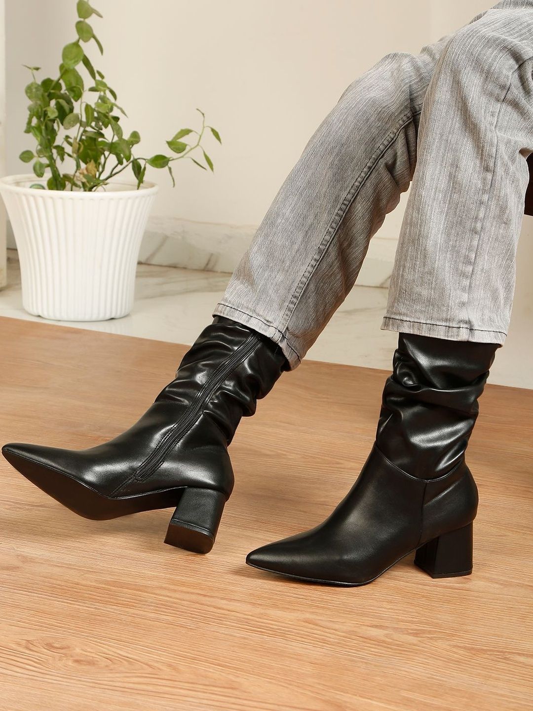 Flat n Heels Women Pointed Toe Zip Slouchy Boots-picture-28