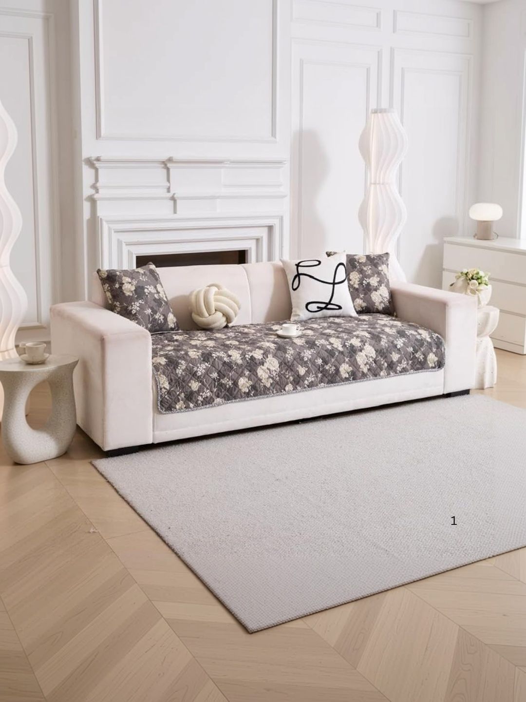 HOMETHREADS Grey & Grey Printed Sofa Cover-image-45
