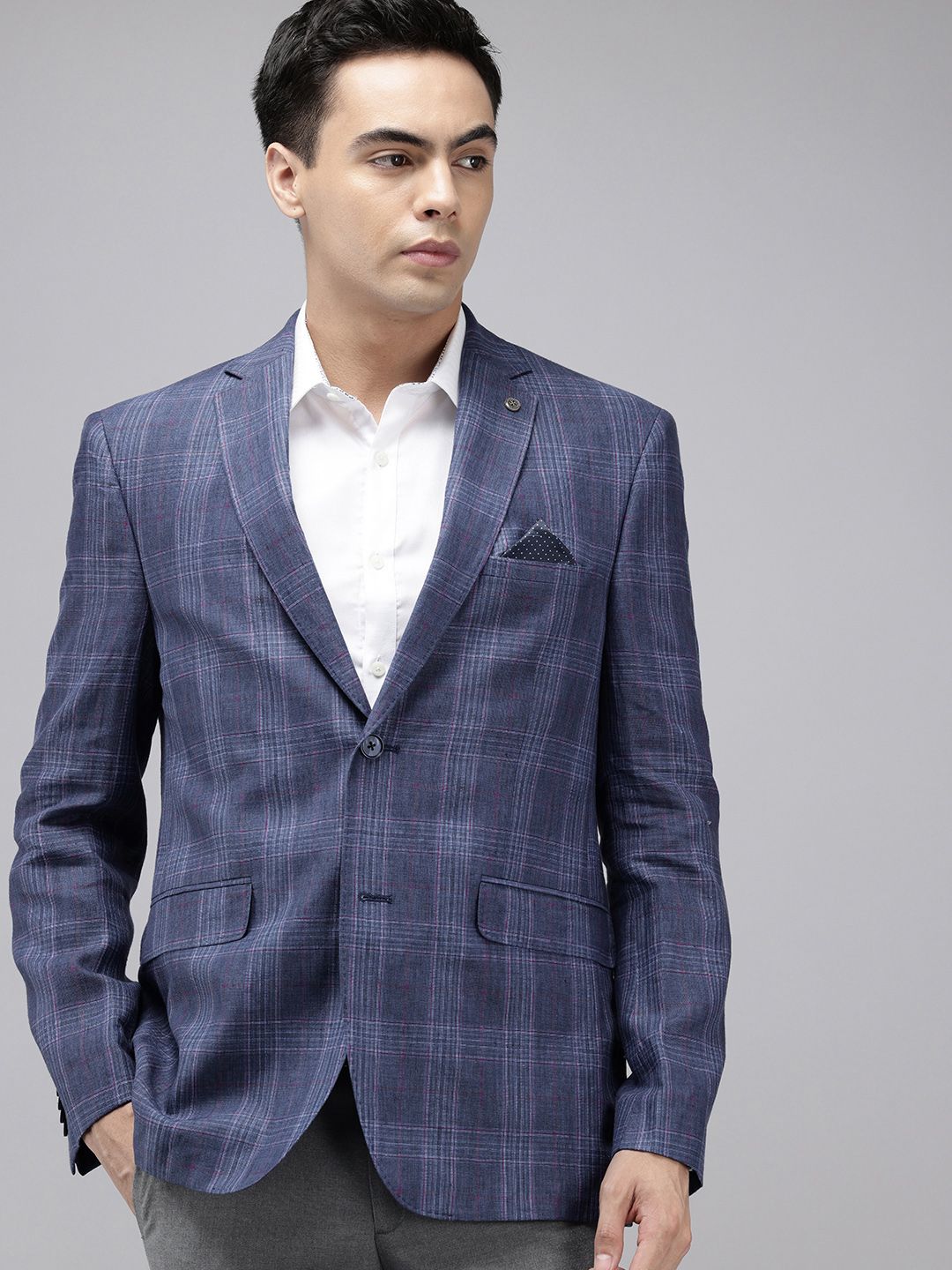 Theme Checked Slim Fit Notched Lapel Single-Breasted Formal Blazer-picture-23