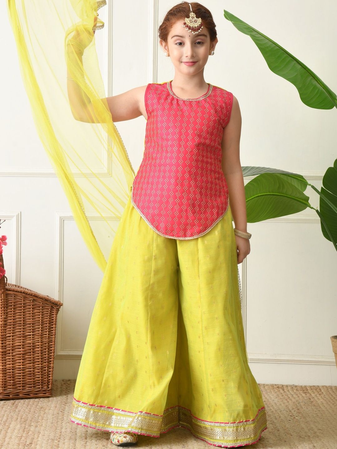 Indi-Loom Couture Girls Regular Chanderi Silk Kurta with Palazzos & With Dupatta-picture-49