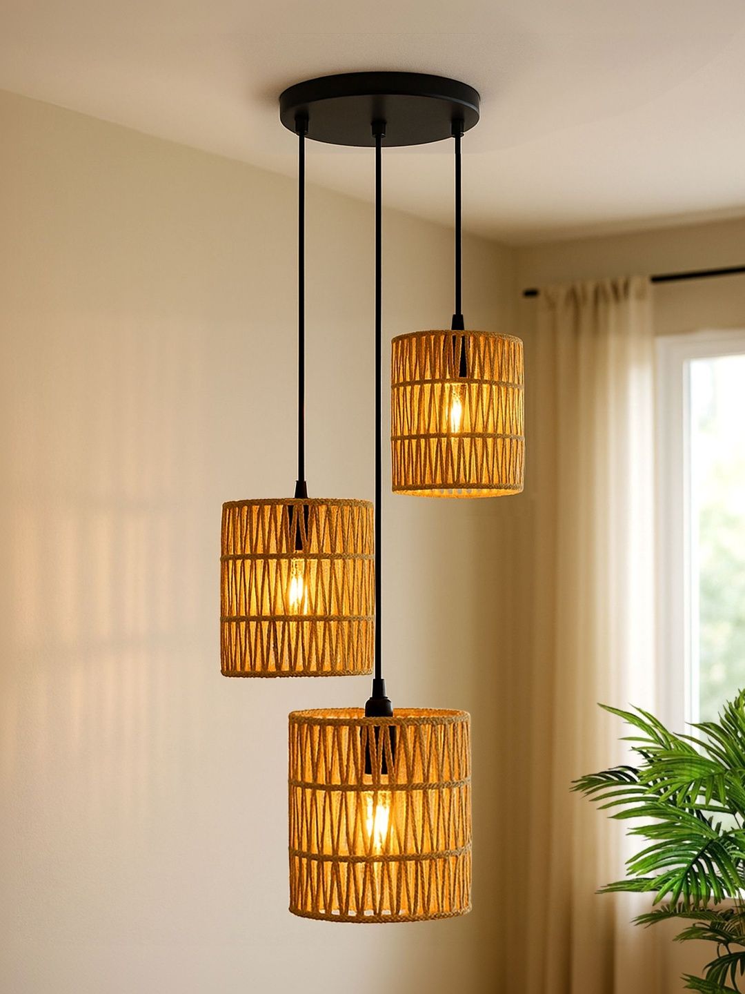 Homesake Beige & Brown Textured Ceiling Lamp-image-40