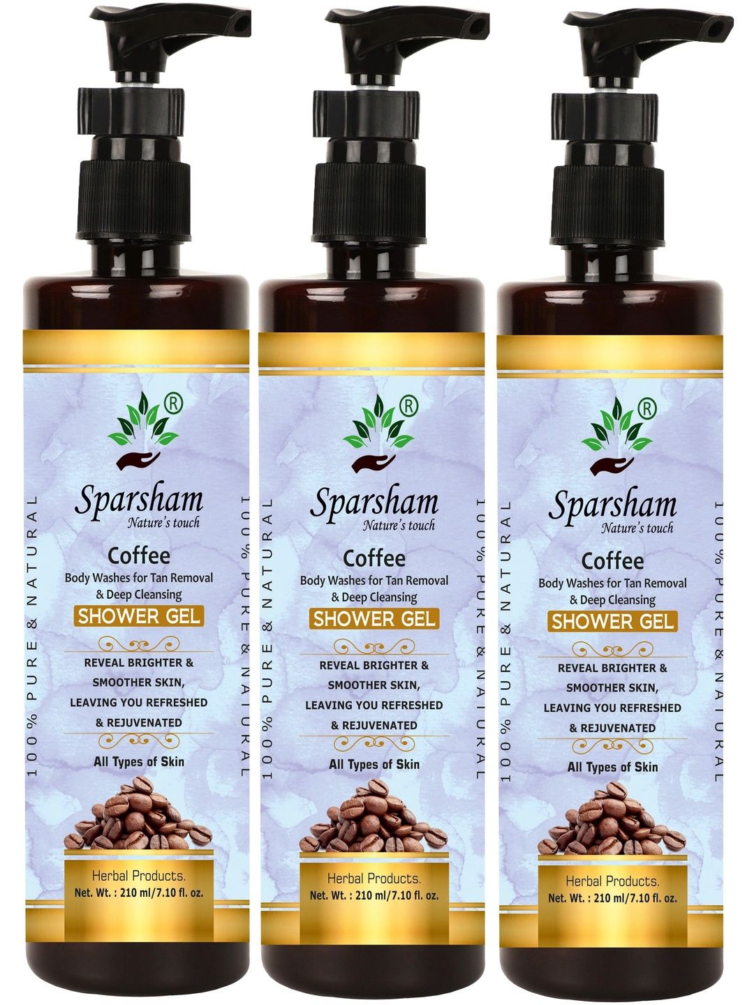 SPARSHAM-NATURE'S TOUCH Set Of 3 Coffee Shower Gel For Tan Removal - 210 ml Each-image-11