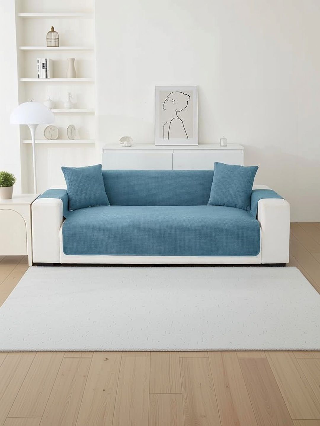 HOMETHREADS Blue Embroidered Sofa Cover-image-47