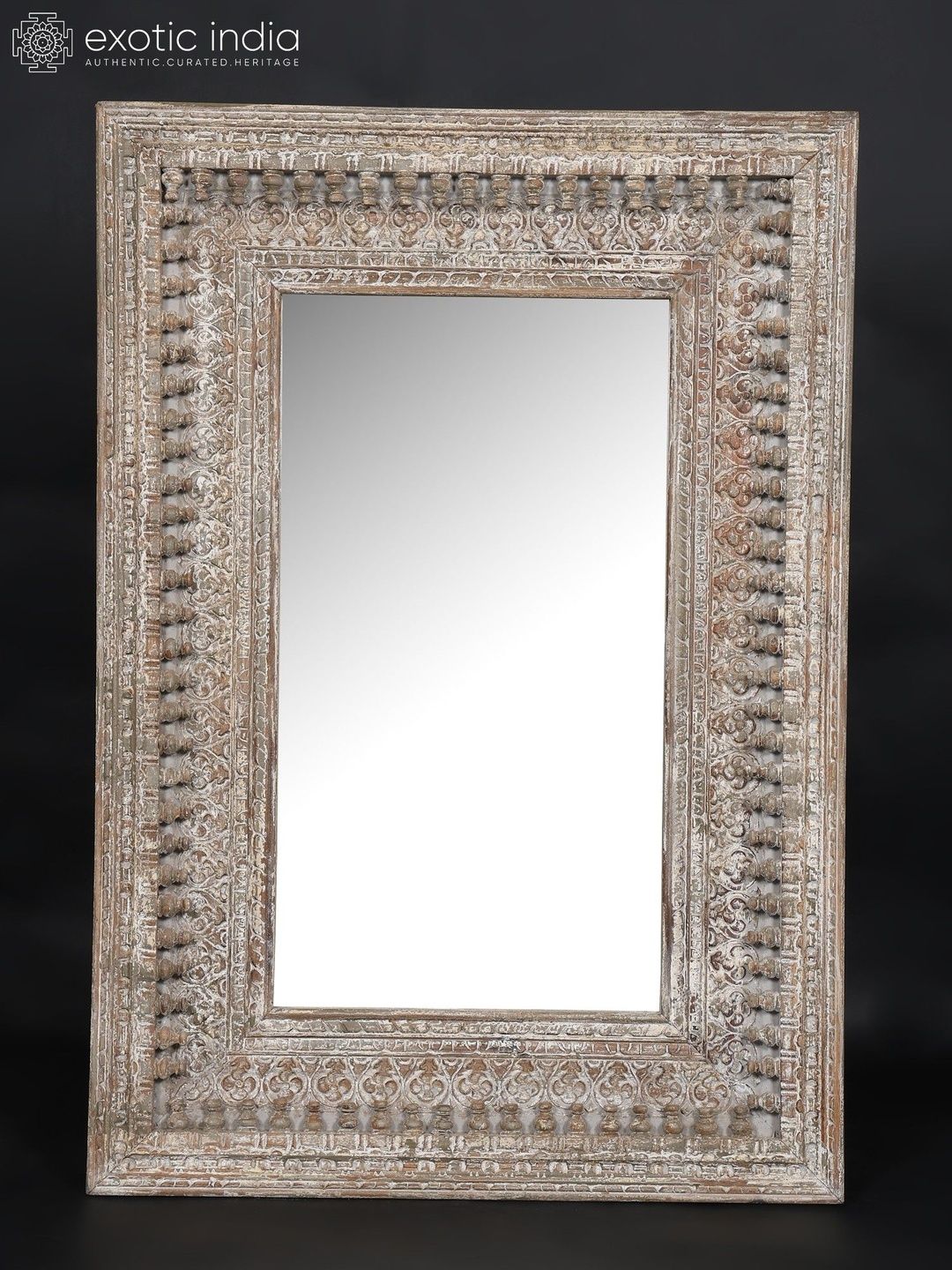 Exotic India Brown Textured Vintage Rectangular Mirror-image-33