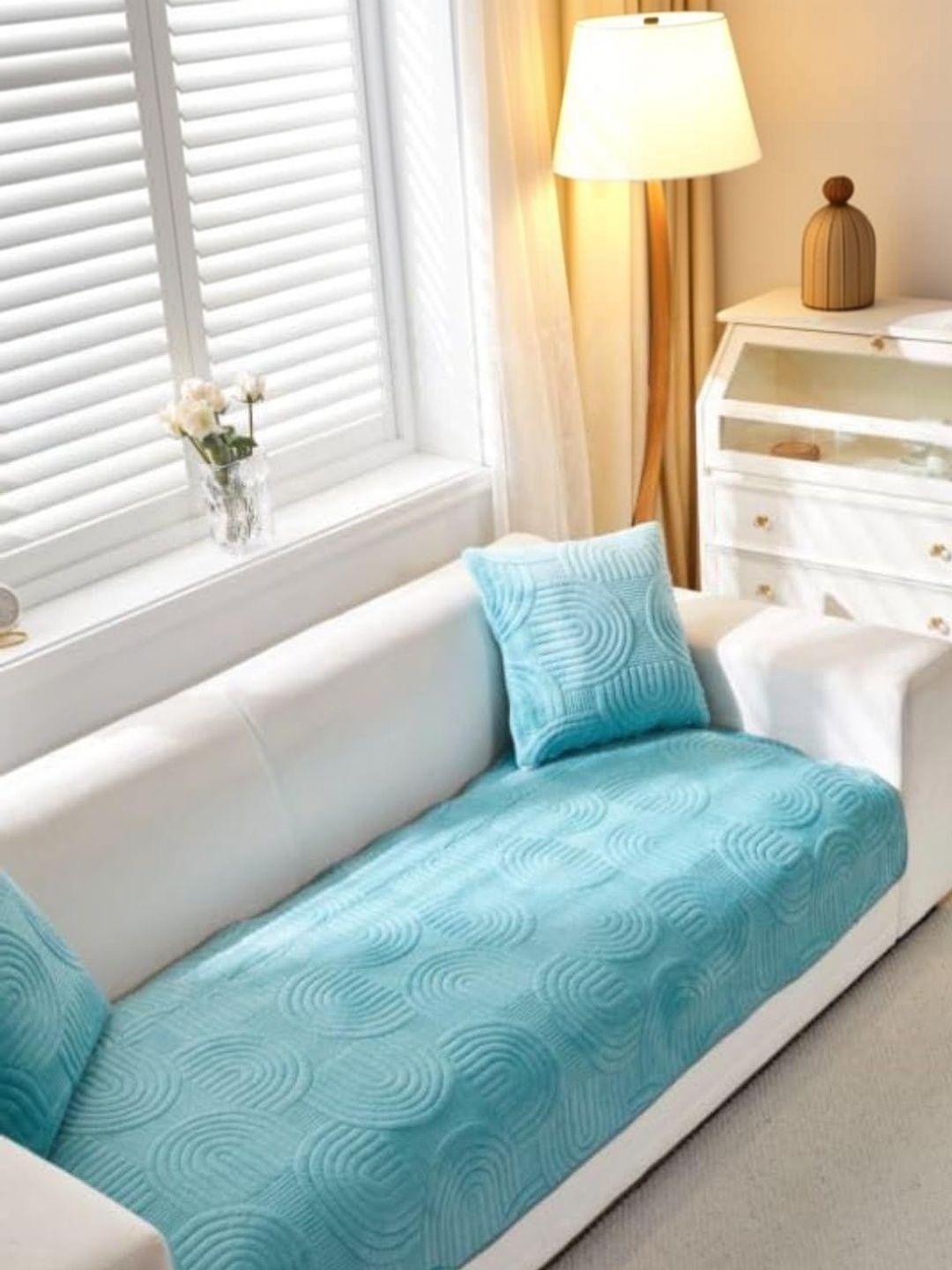 HOMETHREADS Blue & Turquoise Blue Sofa Cover-image-45