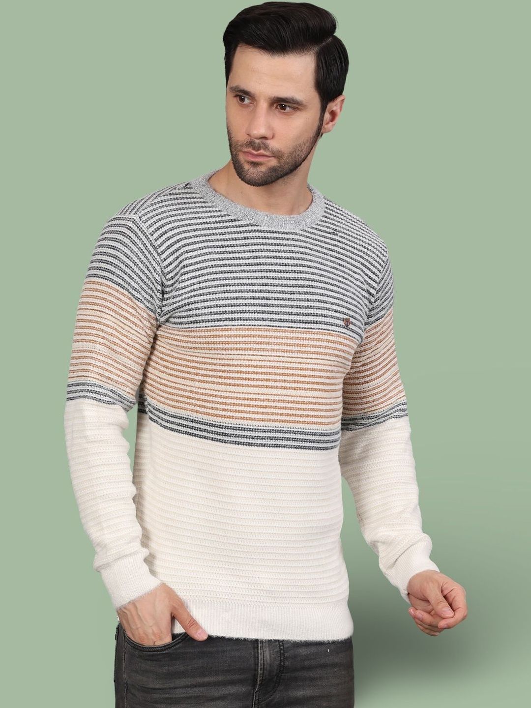 GRACIT Men Striped Woollen Pullover-picture-12